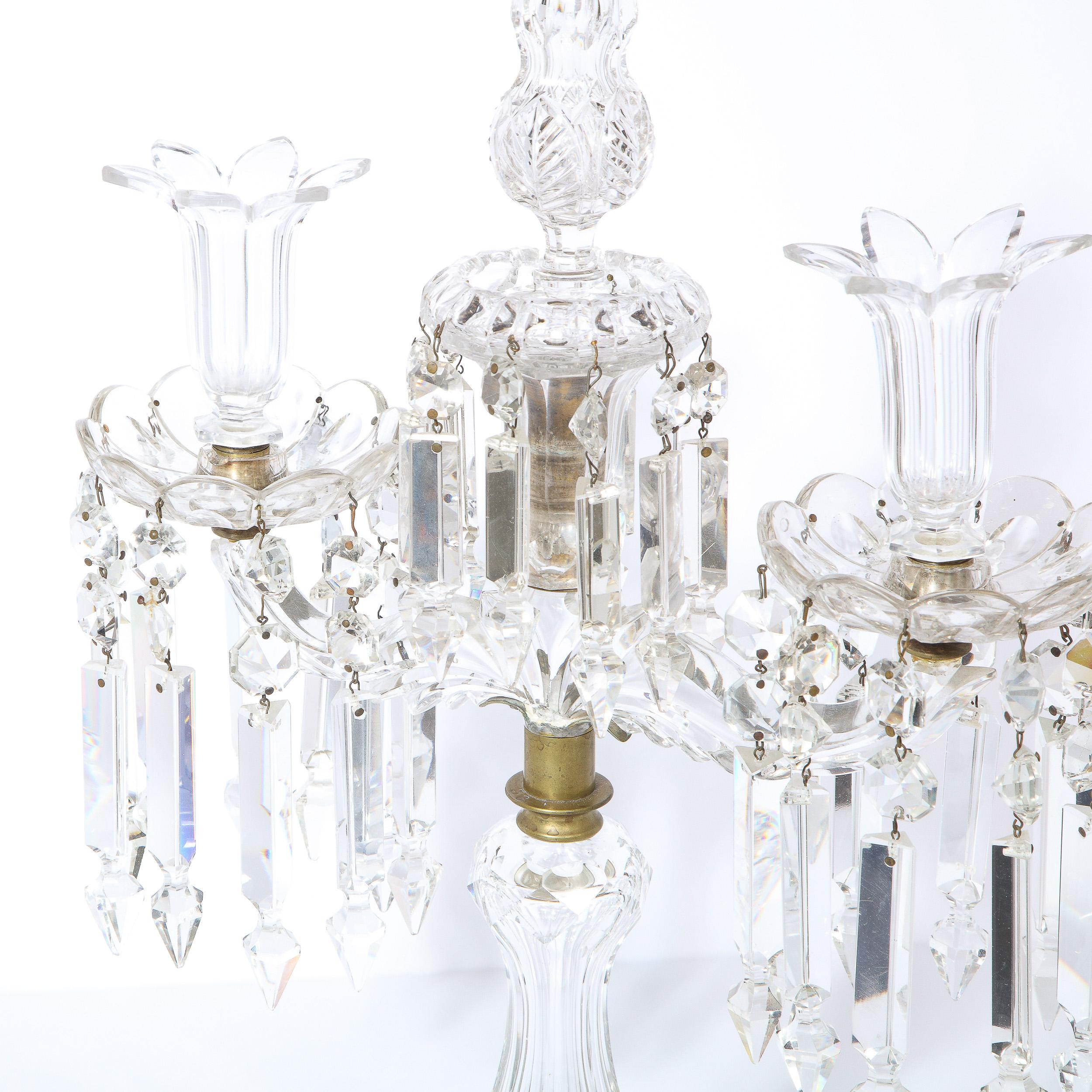 1940s Hollywood Regency Faceted Crystal & Silvered Bronze Girandole 12