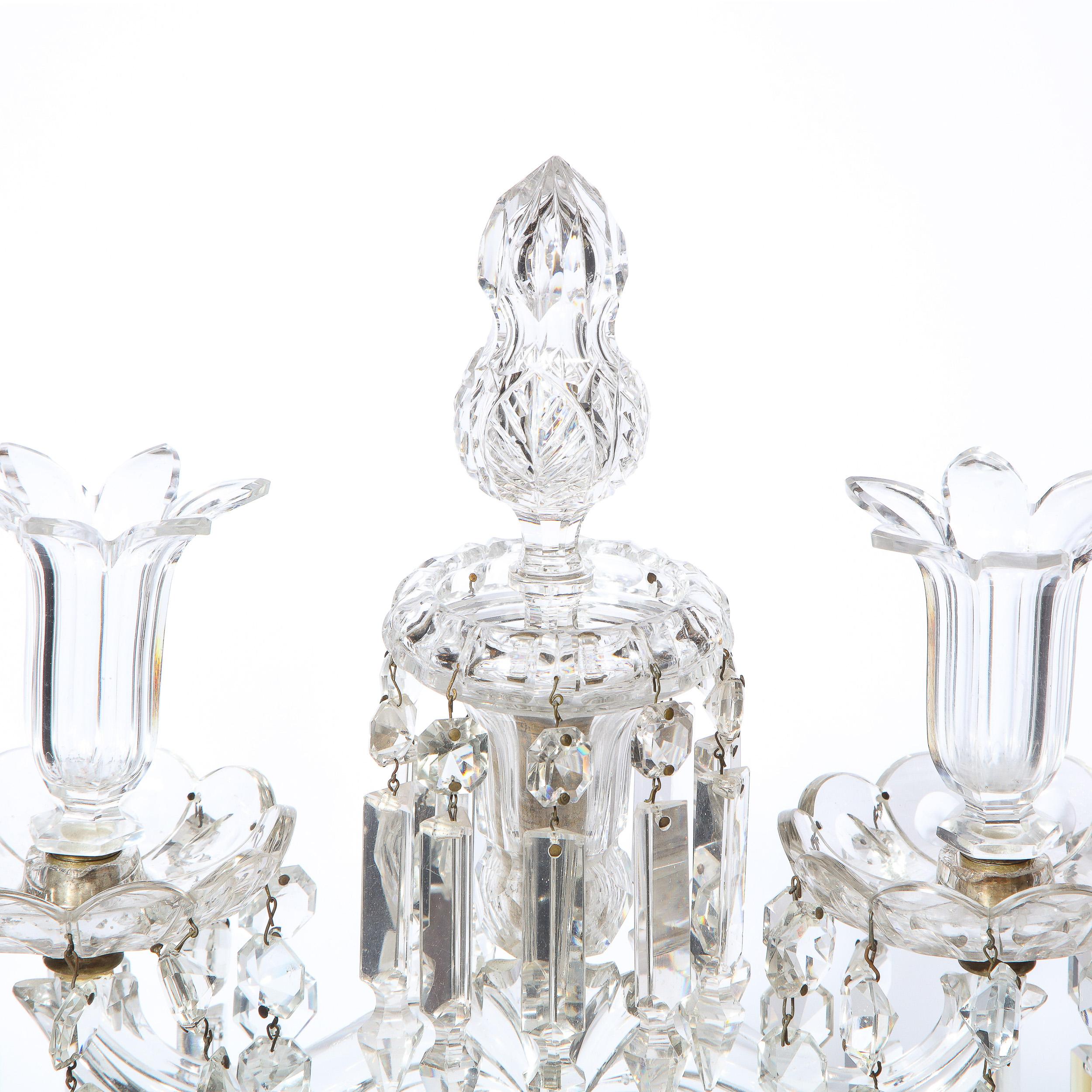 1940s Hollywood Regency Faceted Crystal & Silvered Bronze Girandole In Good Condition In New York, NY