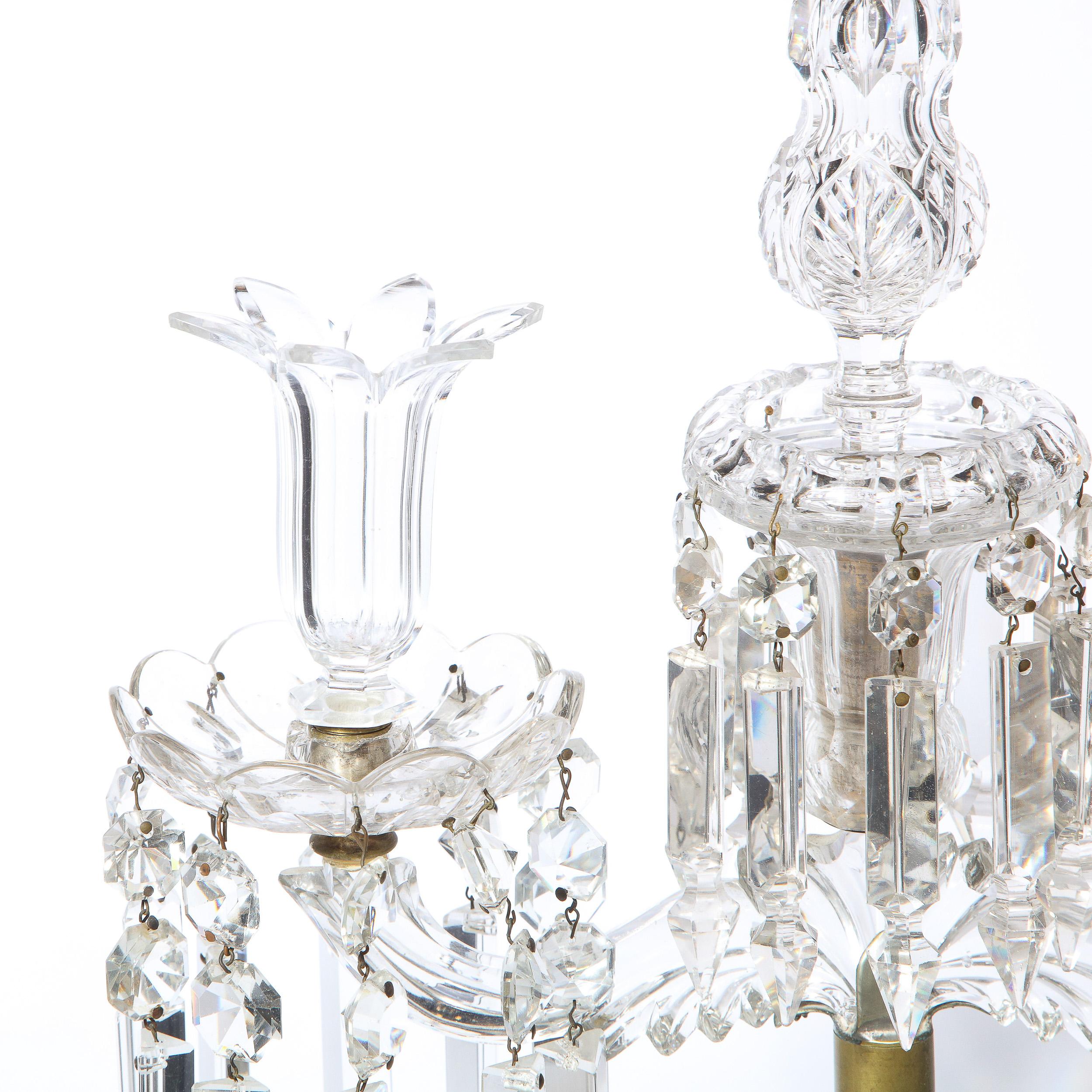 Mid-20th Century 1940s Hollywood Regency Faceted Crystal & Silvered Bronze Girandole