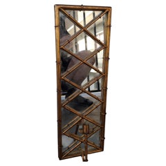 1940's Hollywood Regency Gilt Iron Faux Bamboo Wall Mirror with Candle Holder