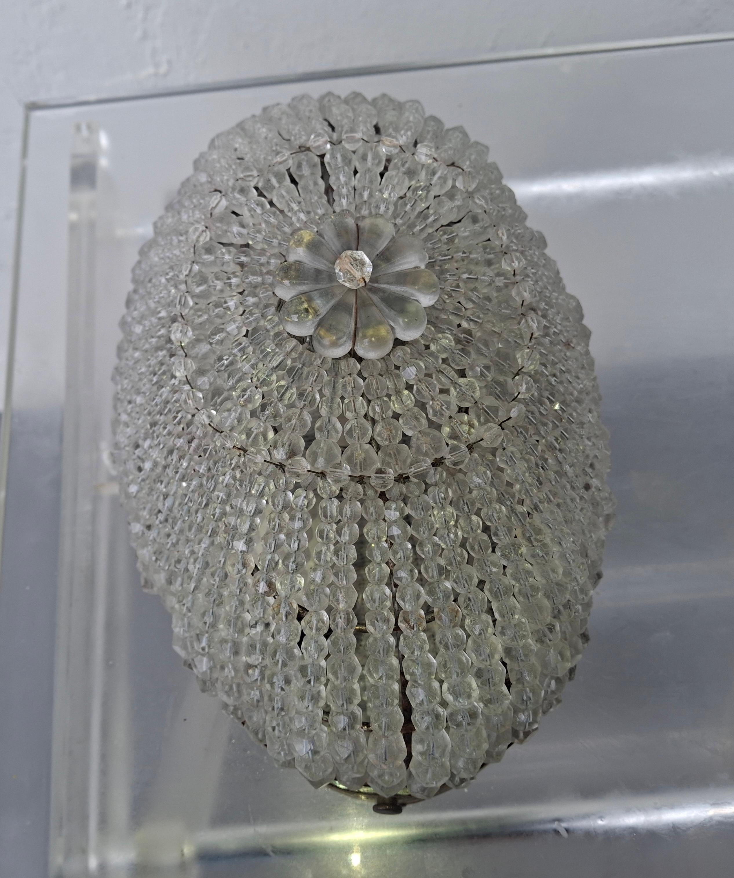 1940s Hollywood Regency Large Cut Crystal Beaded Dome Wall Sconce For Sale 7