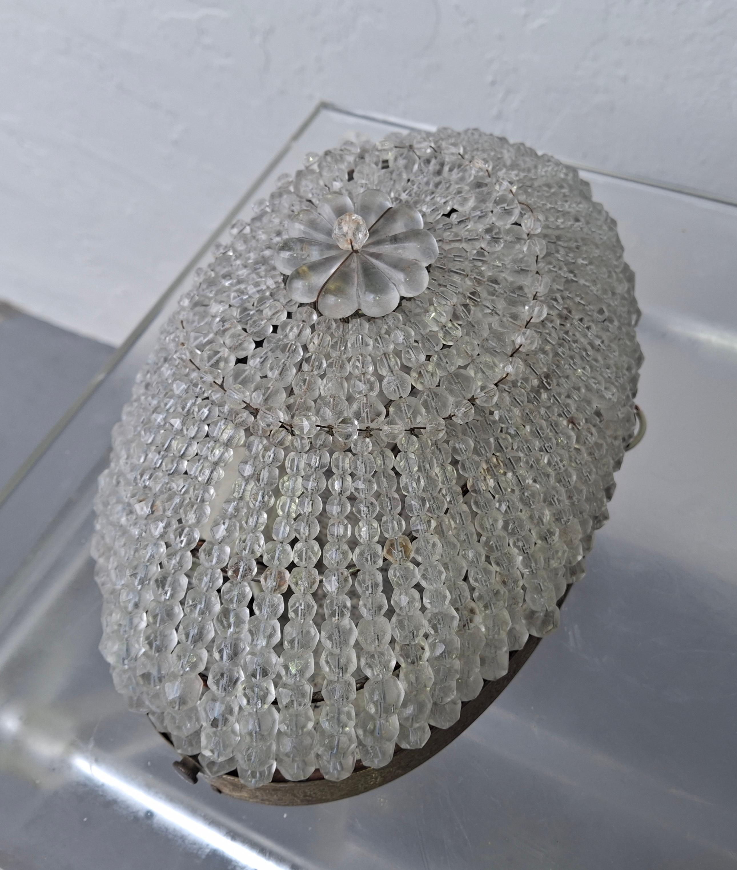 1940s Hollywood Regency Large Cut Crystal Beaded Dome Wall Sconce For Sale 8