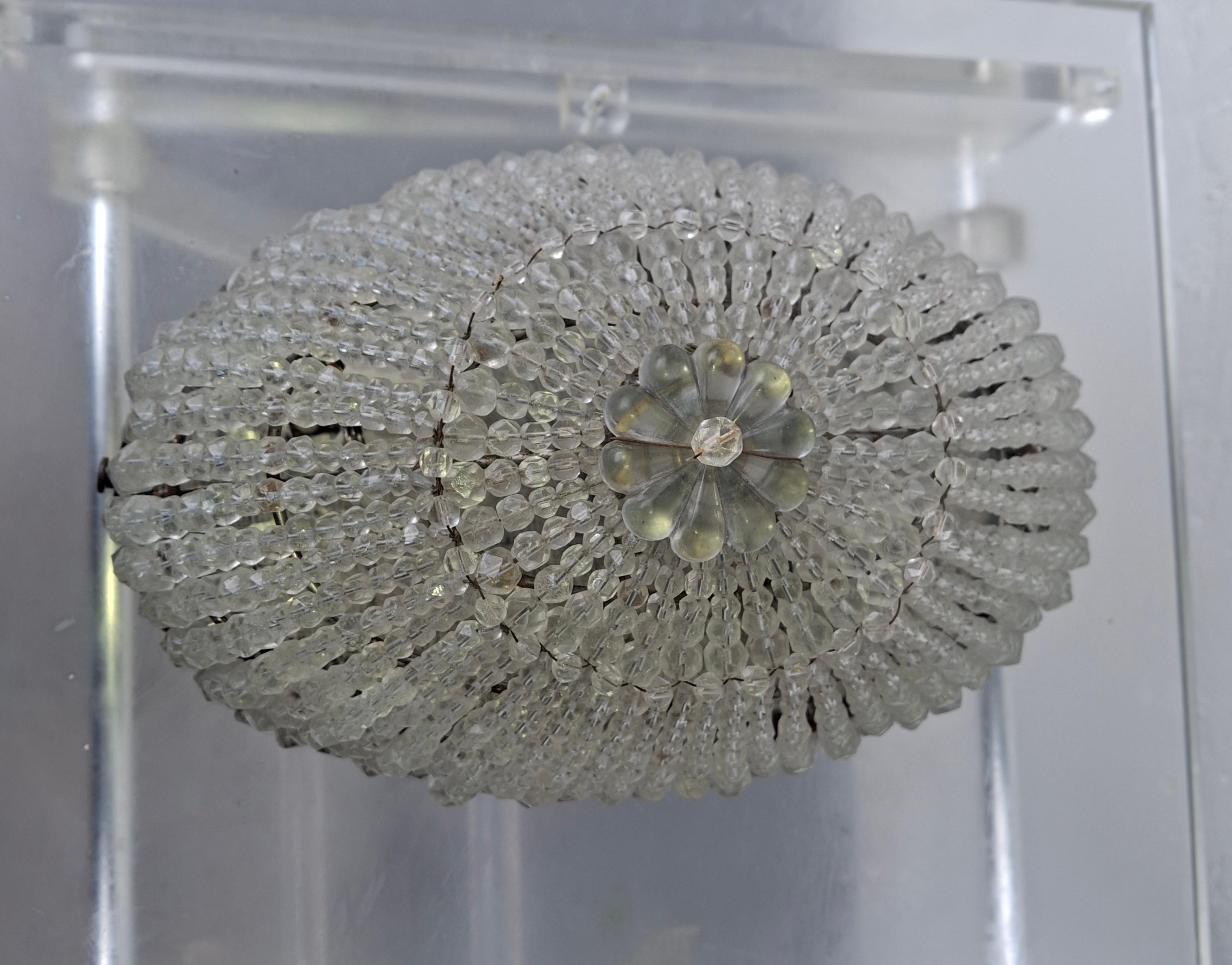 Mid-20th Century 1940s Hollywood Regency Large Cut Crystal Beaded Dome Wall Sconce For Sale