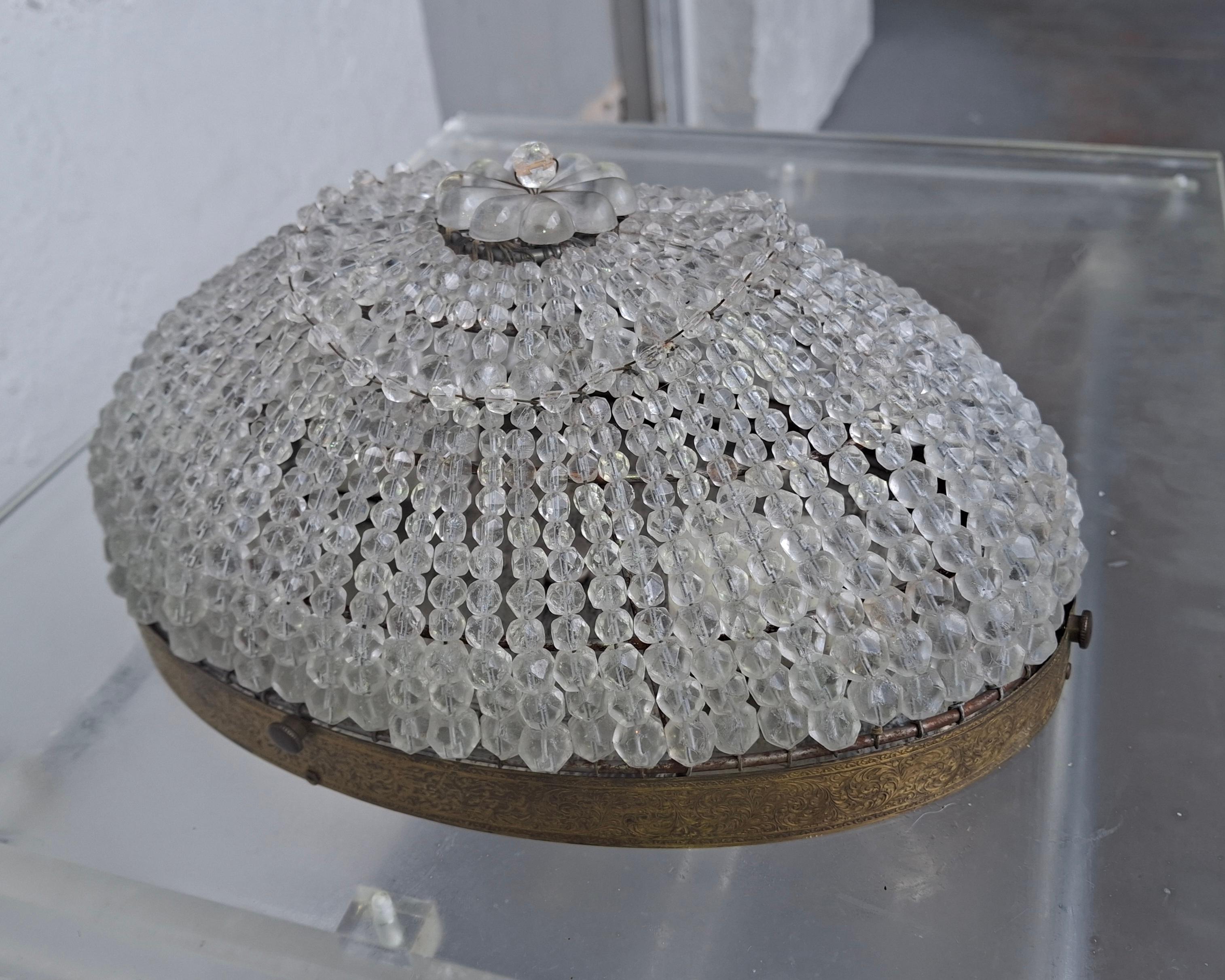 1940s Hollywood Regency Large Cut Crystal Beaded Dome Wall Sconce For Sale 1