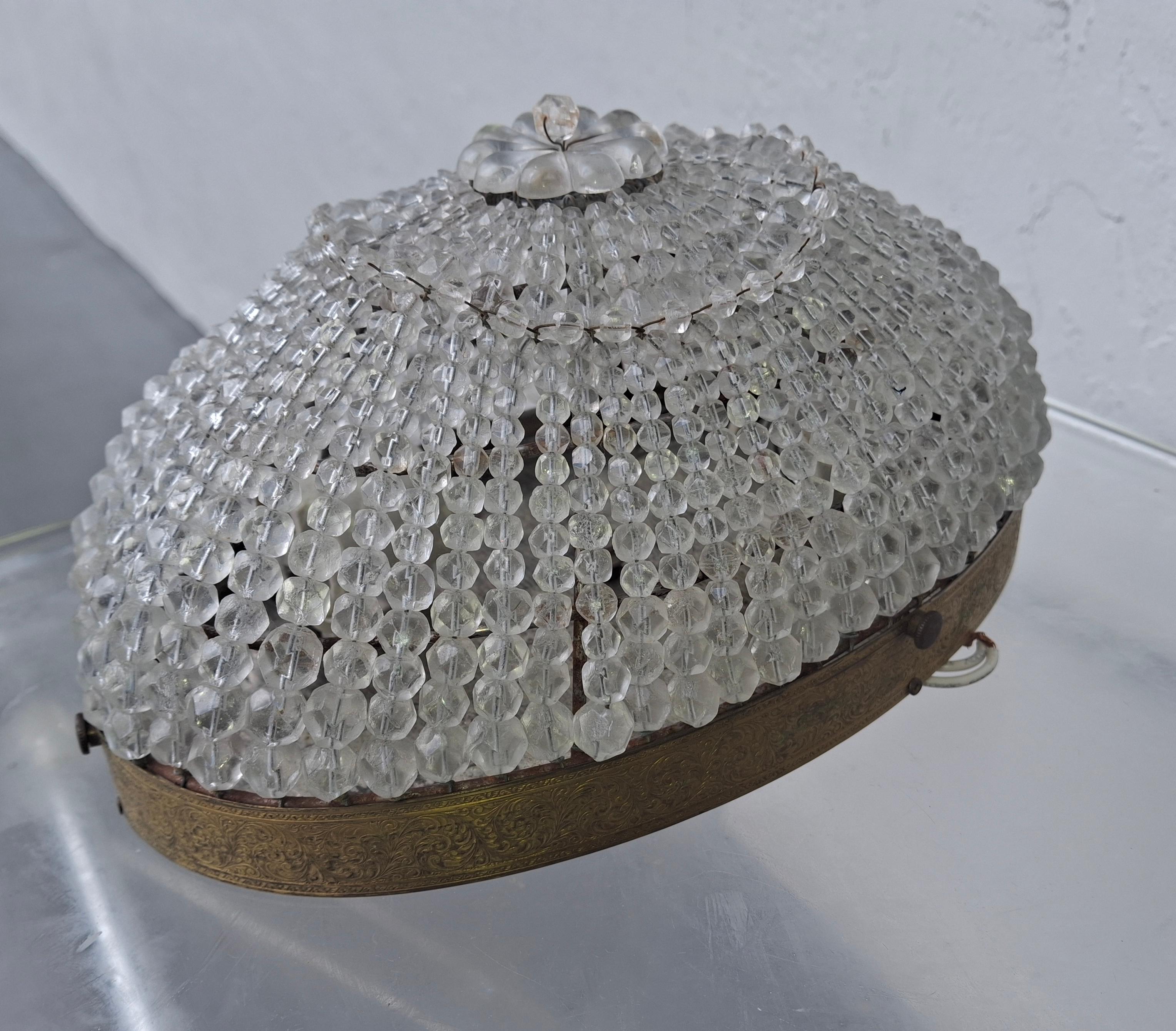 1940s Hollywood Regency Large Cut Crystal Beaded Dome Wall Sconce For Sale 3
