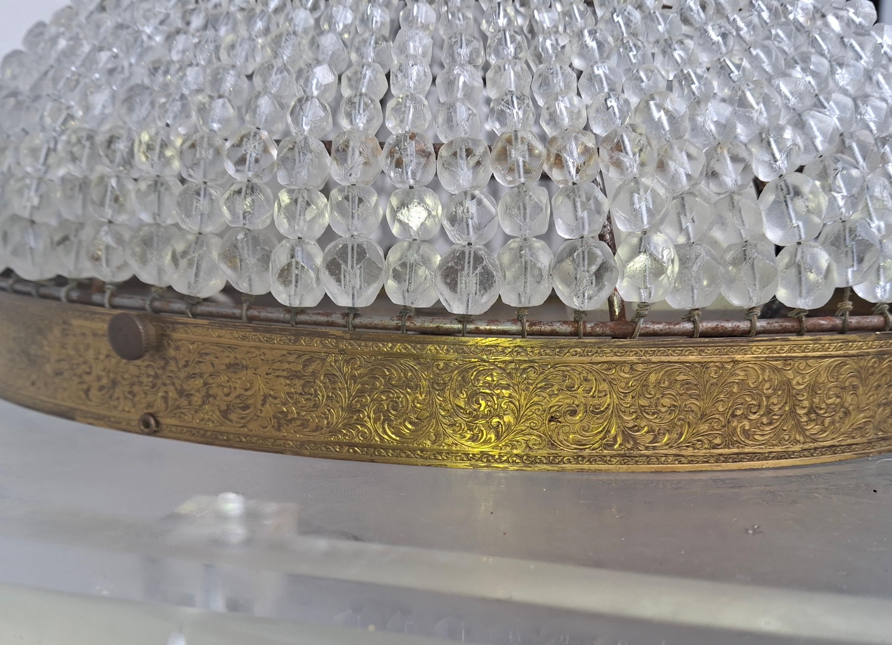 1940s Hollywood Regency Large Cut Crystal Beaded Dome Wall Sconce For Sale 4