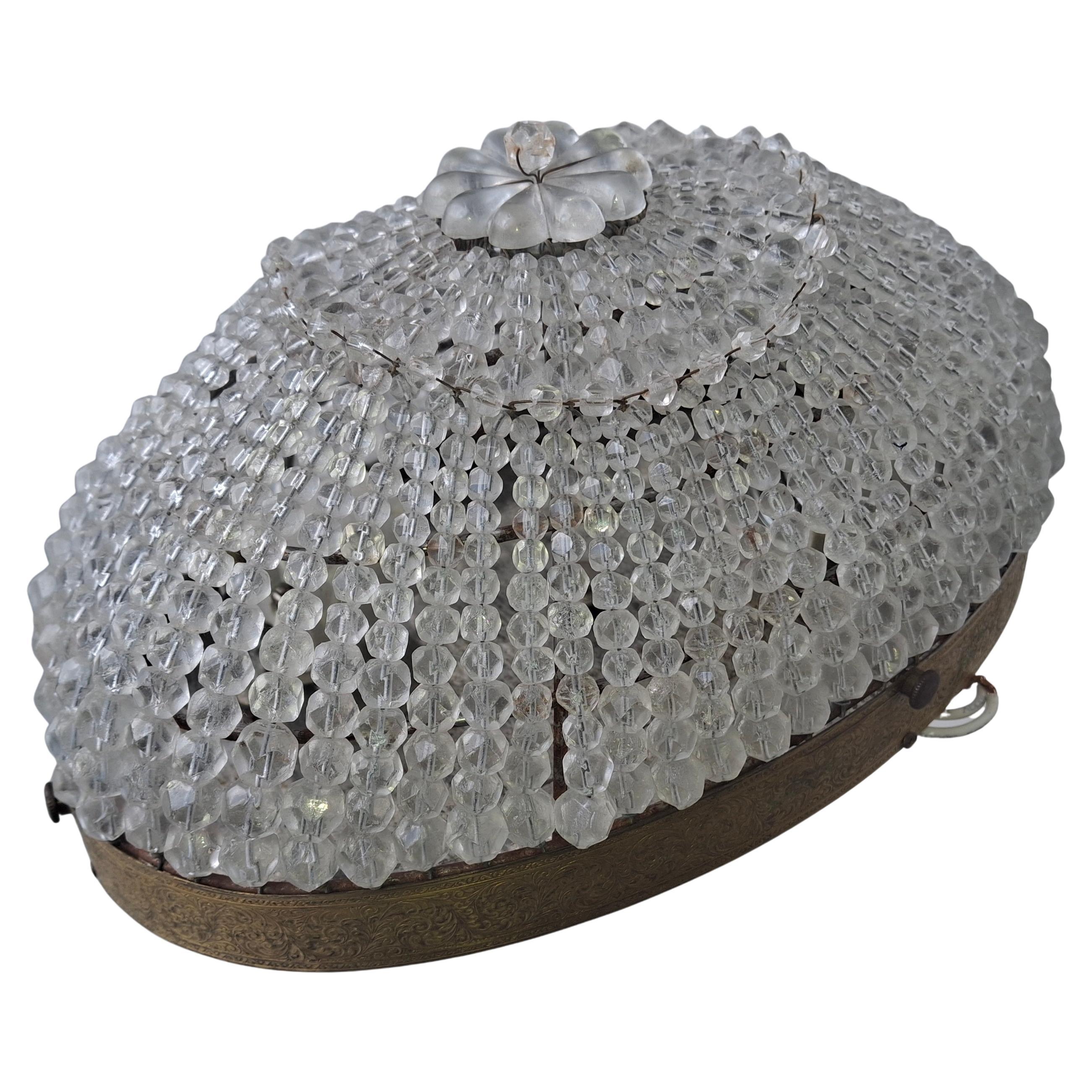 1940s Hollywood Regency Large Cut Crystal Beaded Dome Wall Sconce For Sale