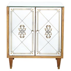 1940s Hollywood Regency Mirrored Cabinet w/ Neoclassical Eglomise Detailing
