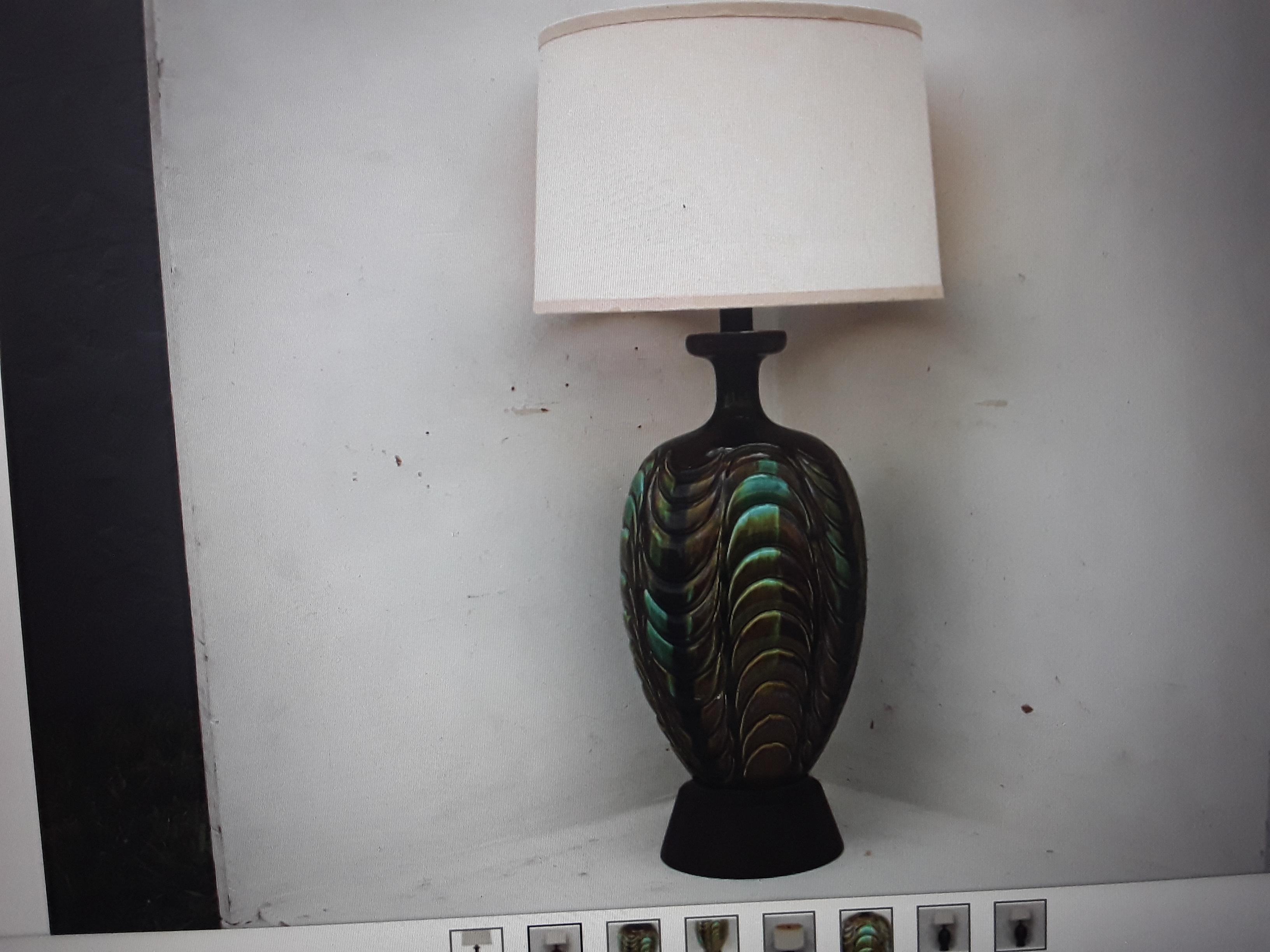 1940's Hollywood Regency Multi Color Earth Tones Glazed Table Lamp With Shade For Sale 4