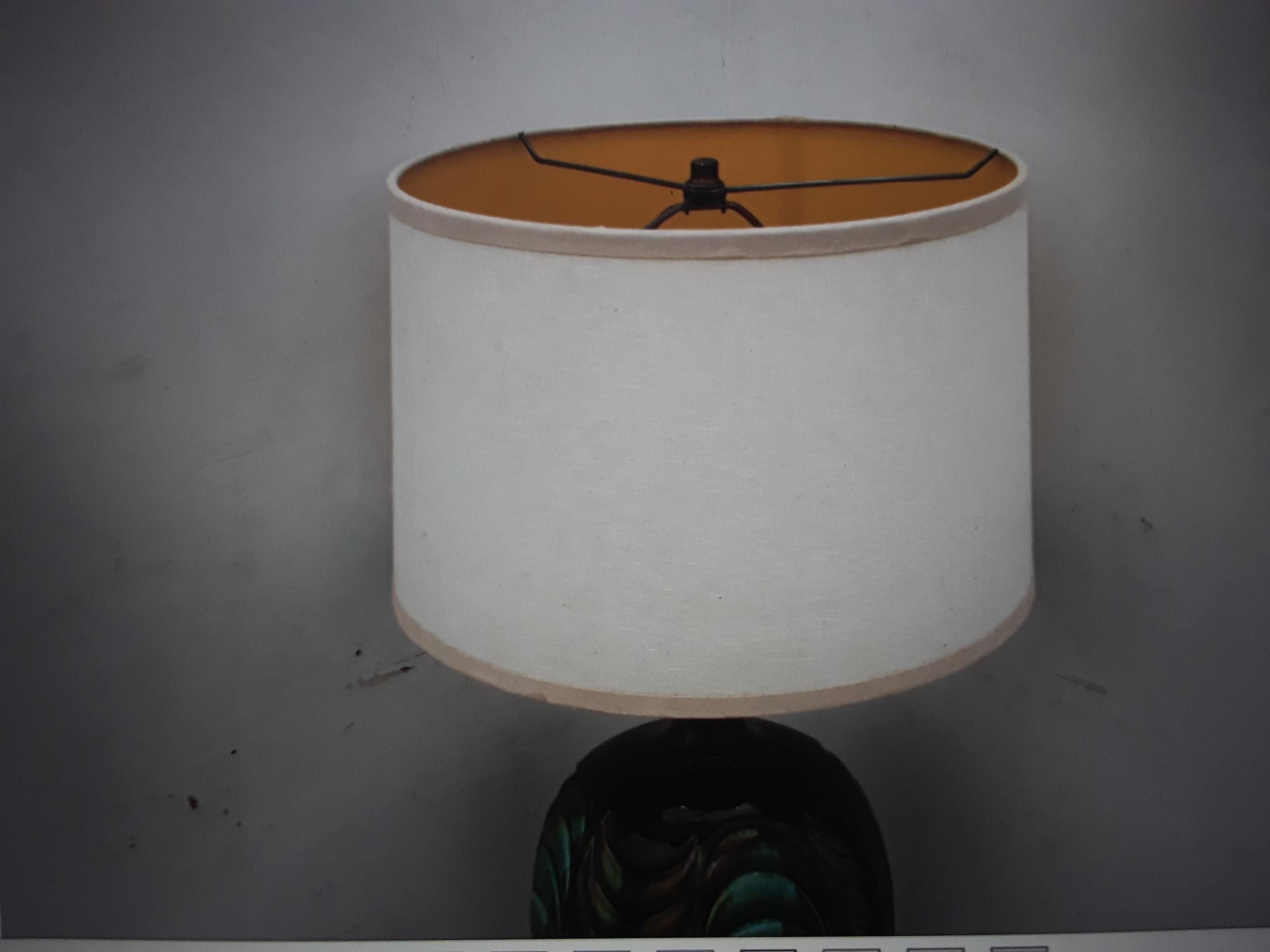 Ceramic 1940's Hollywood Regency Multi Color Earth Tones Glazed Table Lamp With Shade For Sale