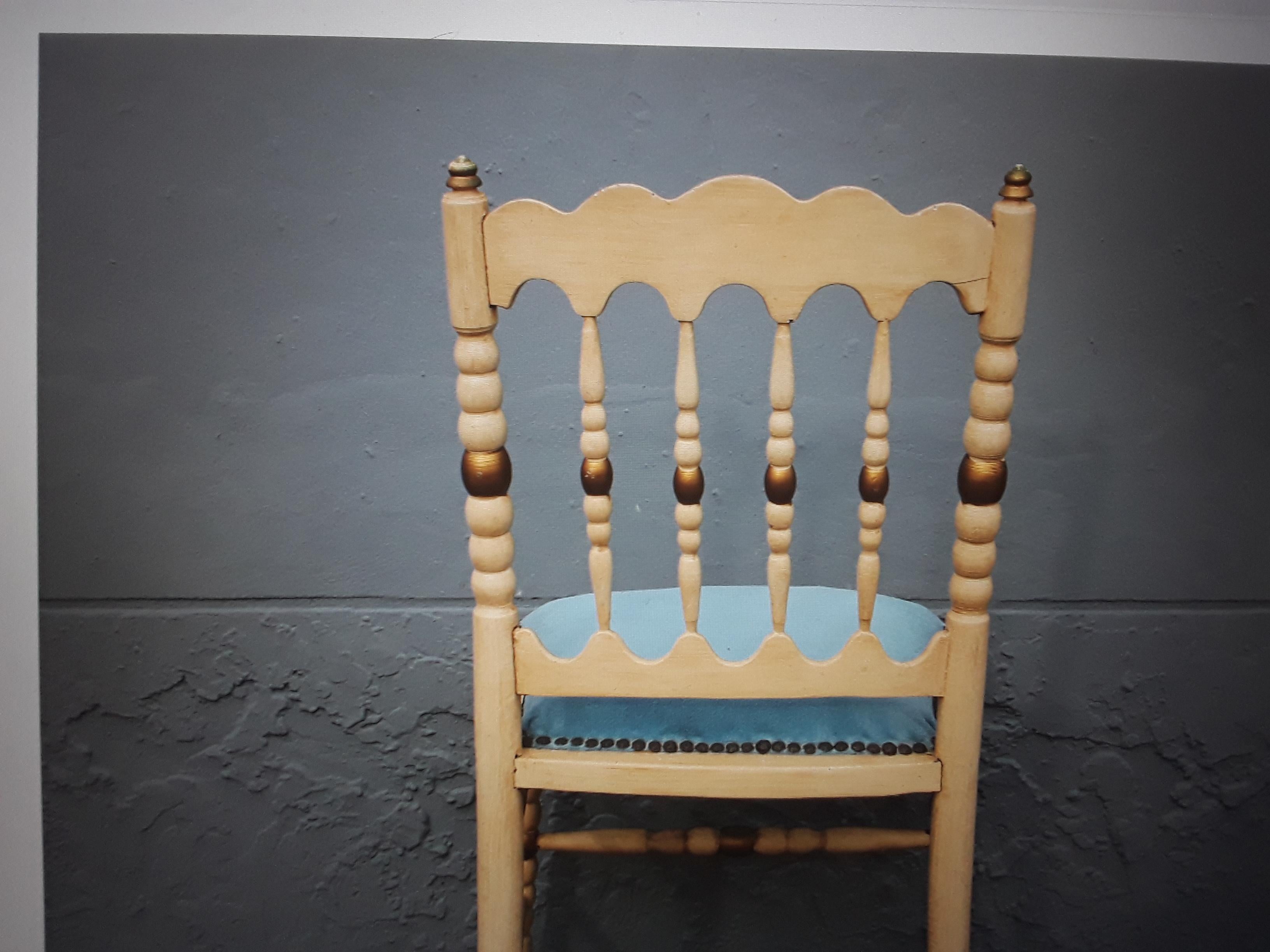 1940's Hollywood Regency Carved Wood/ Patinated Occasional/ Side Chair. Powder blue fabric in good condition.
