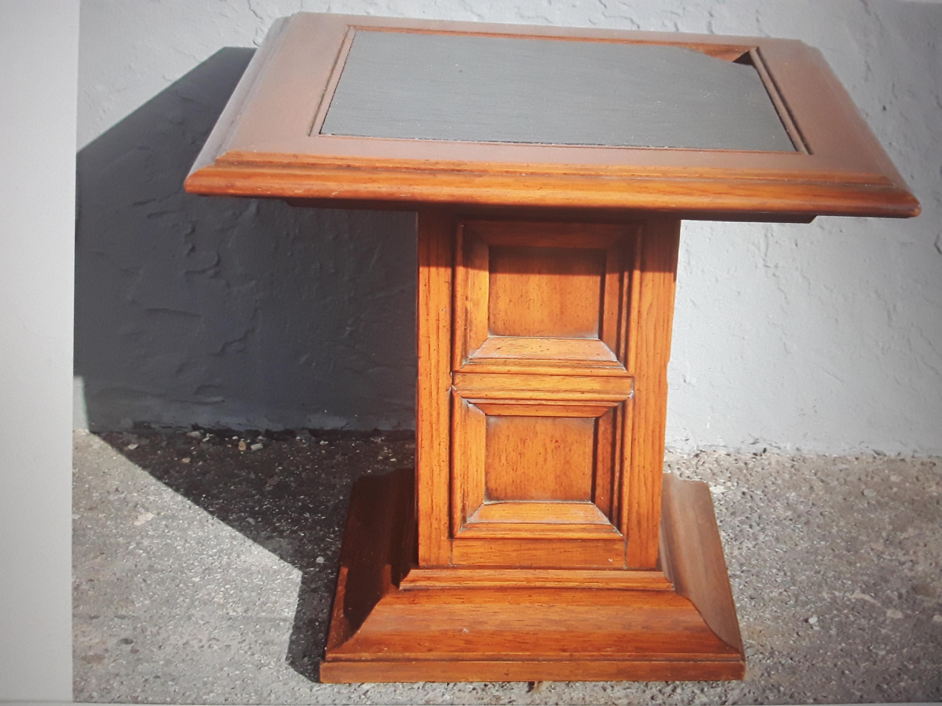 Wood 1940's Hollywood Regency Slate Stone Topped Accent/ Side Table For Sale