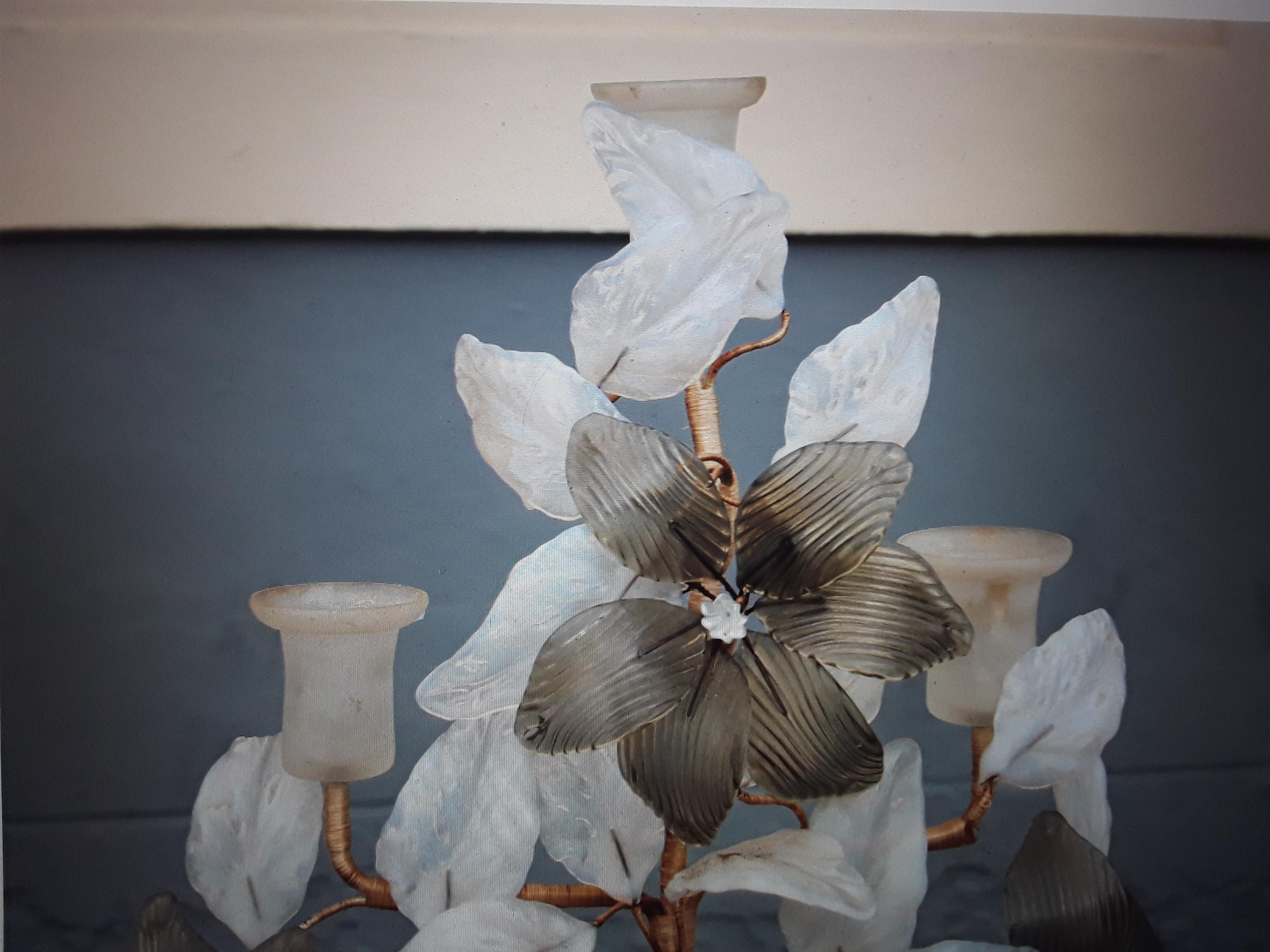 1940's Hollywood Regency Stunning Murano Art Glass Floral Form Candelabra For Sale 3