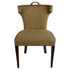 1940s Hollywood Regency Tan Suede Desk Chair with Brass Handle & Nailhead Trim