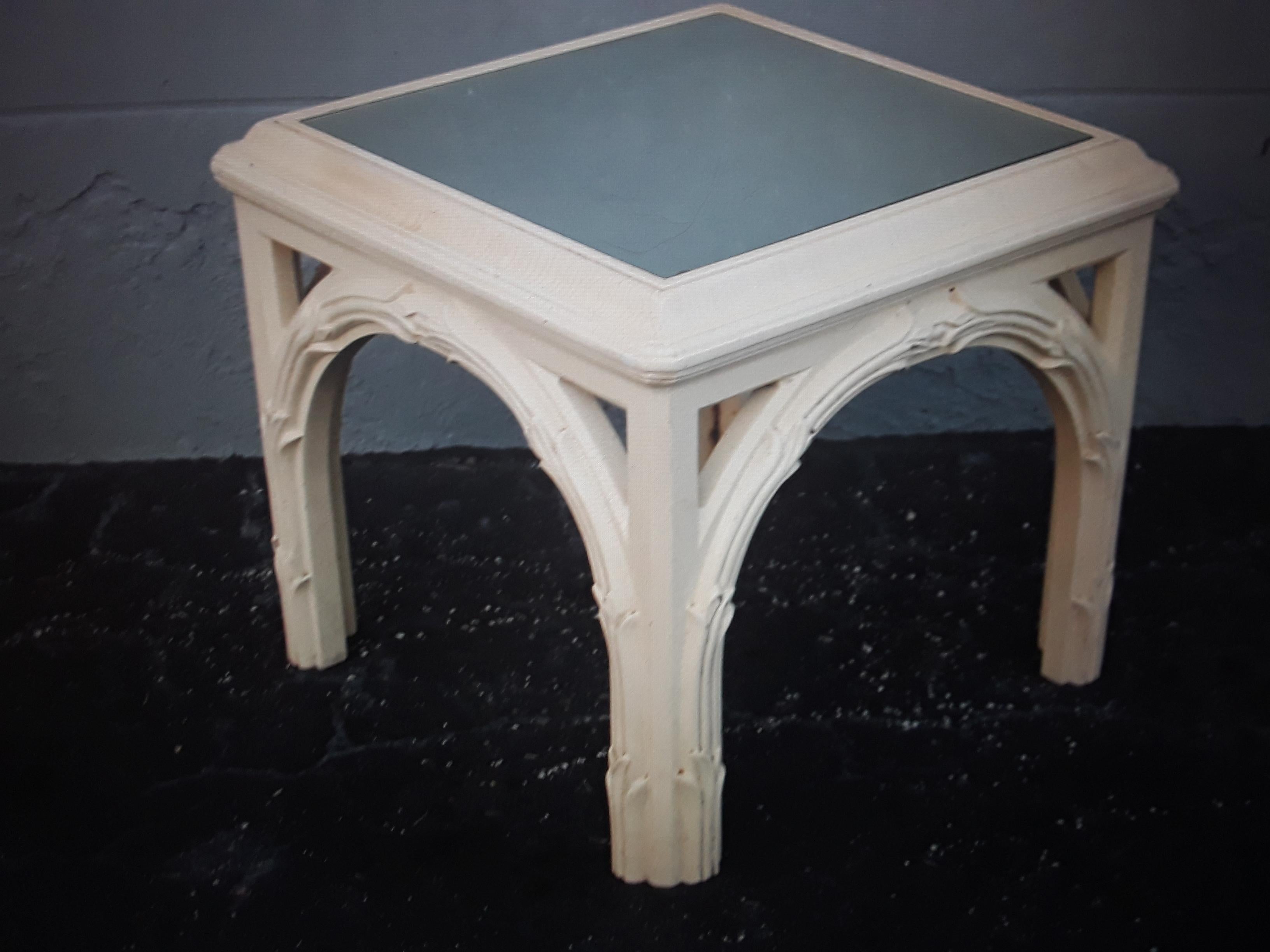 1940's Hollywood Regency/ Traditional Style. Cube Form Side/ Accent Table. White color and beautiful wood carving!