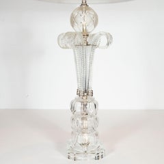1940s Hollywood Regency Translucent Cut Crystal Table Lamp with Acanthus Details