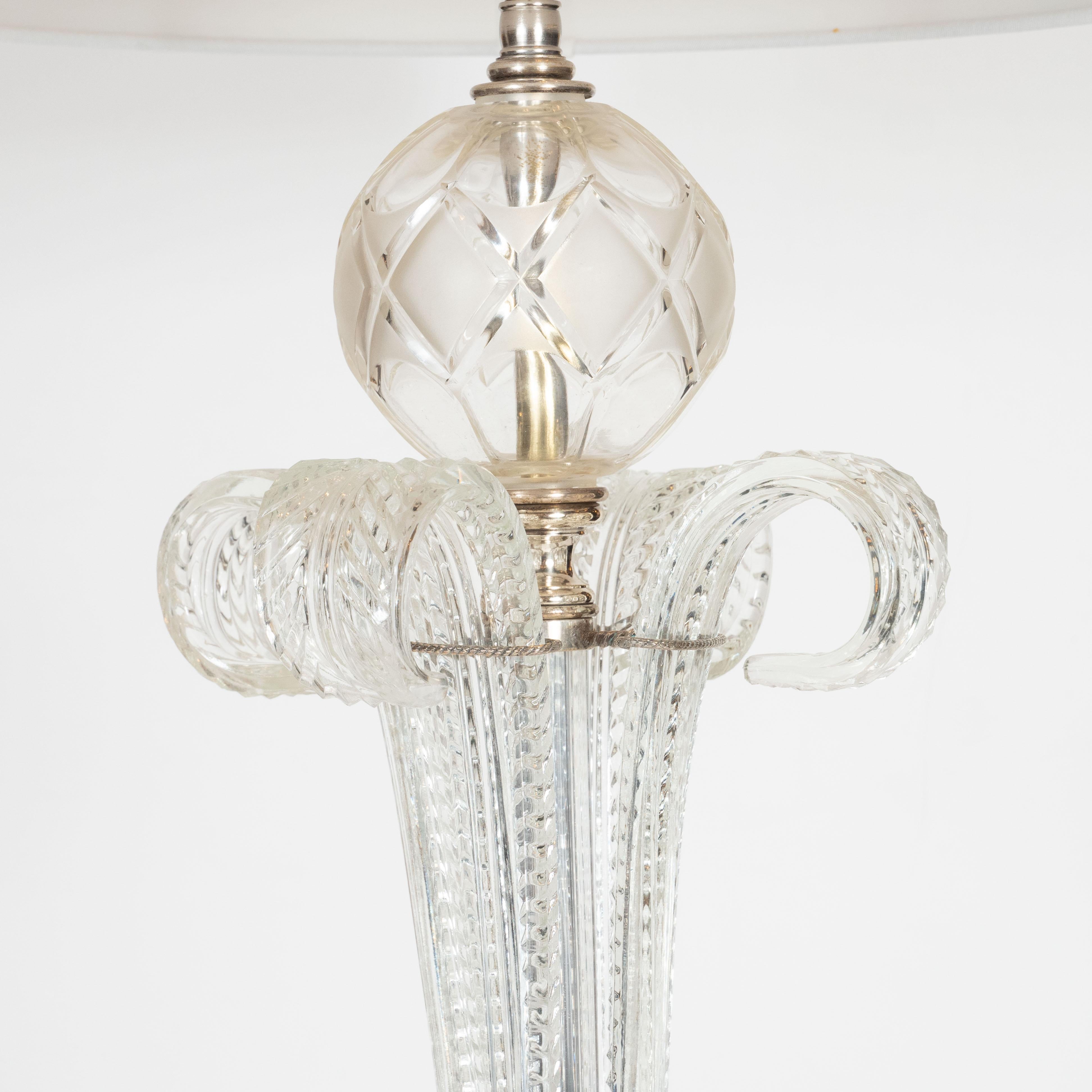 American 1940s Hollywood Regency Translucent Cut Crystal Table Lamp with Acanthus Details For Sale