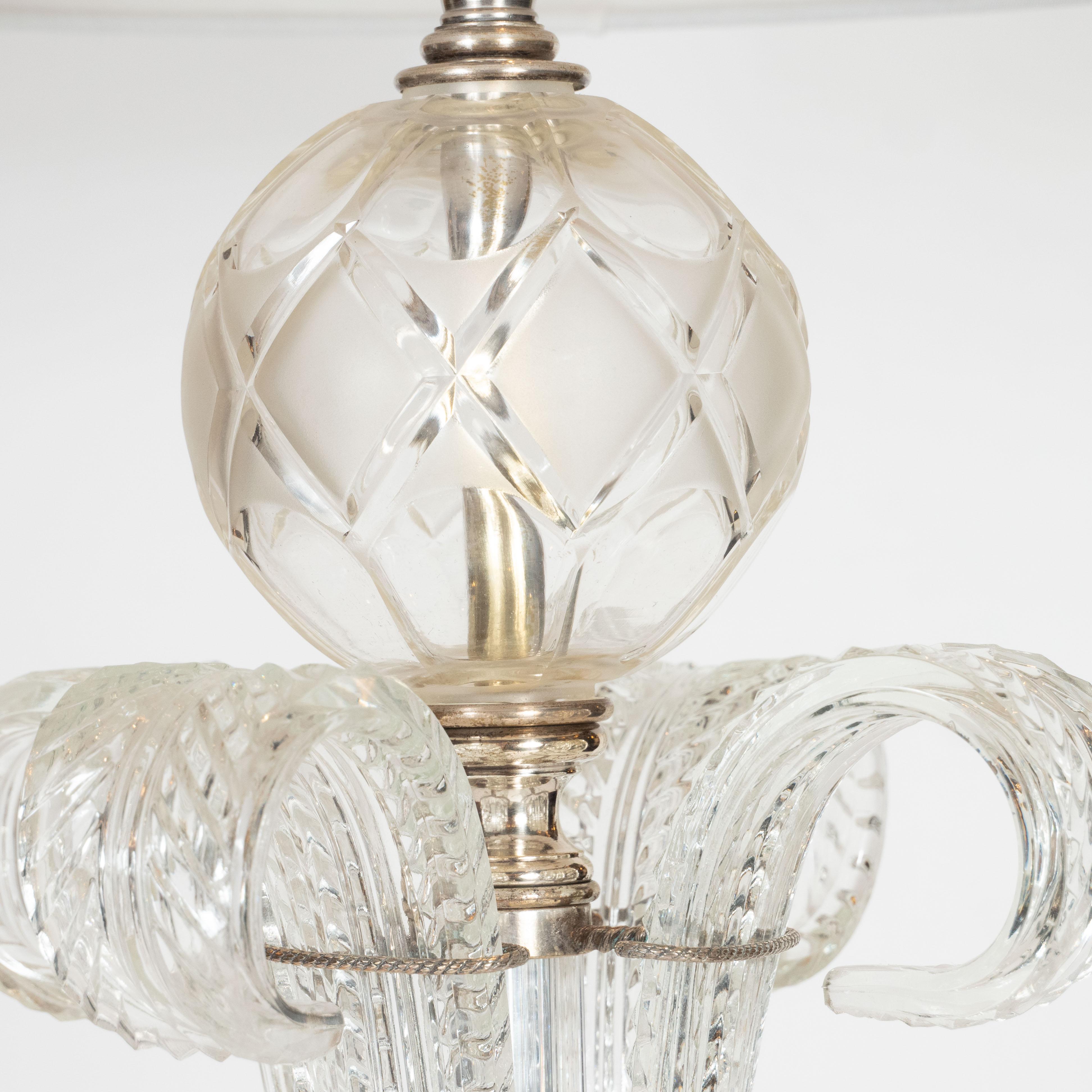 Mid-20th Century 1940s Hollywood Regency Translucent Cut Crystal Table Lamp with Acanthus Details For Sale