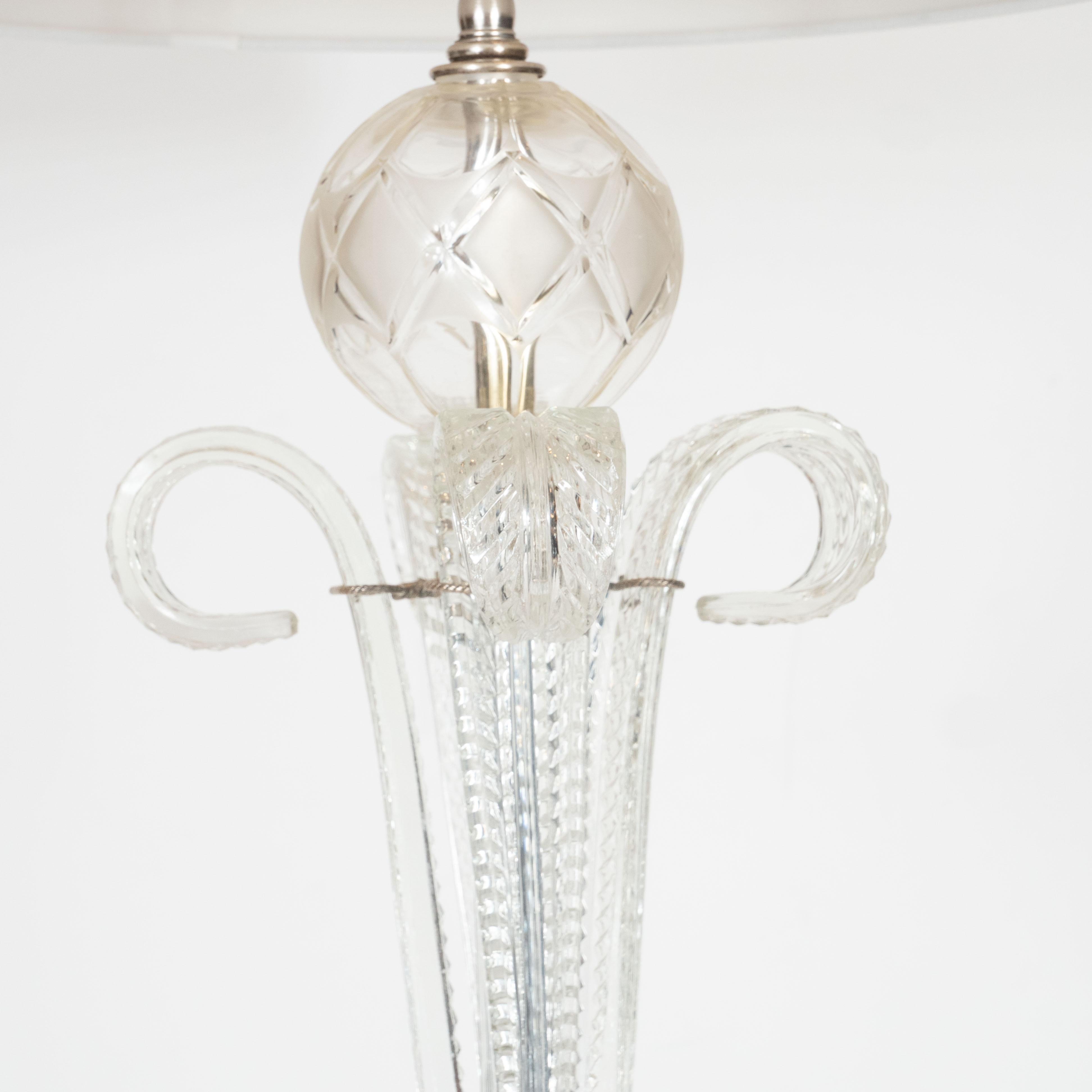 1940s Hollywood Regency Translucent Cut Crystal Table Lamp with Acanthus Details For Sale 2