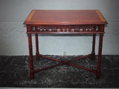 1940's Hollywood Regency Wood Fretted Faux Bamboo Accent/ Side Table