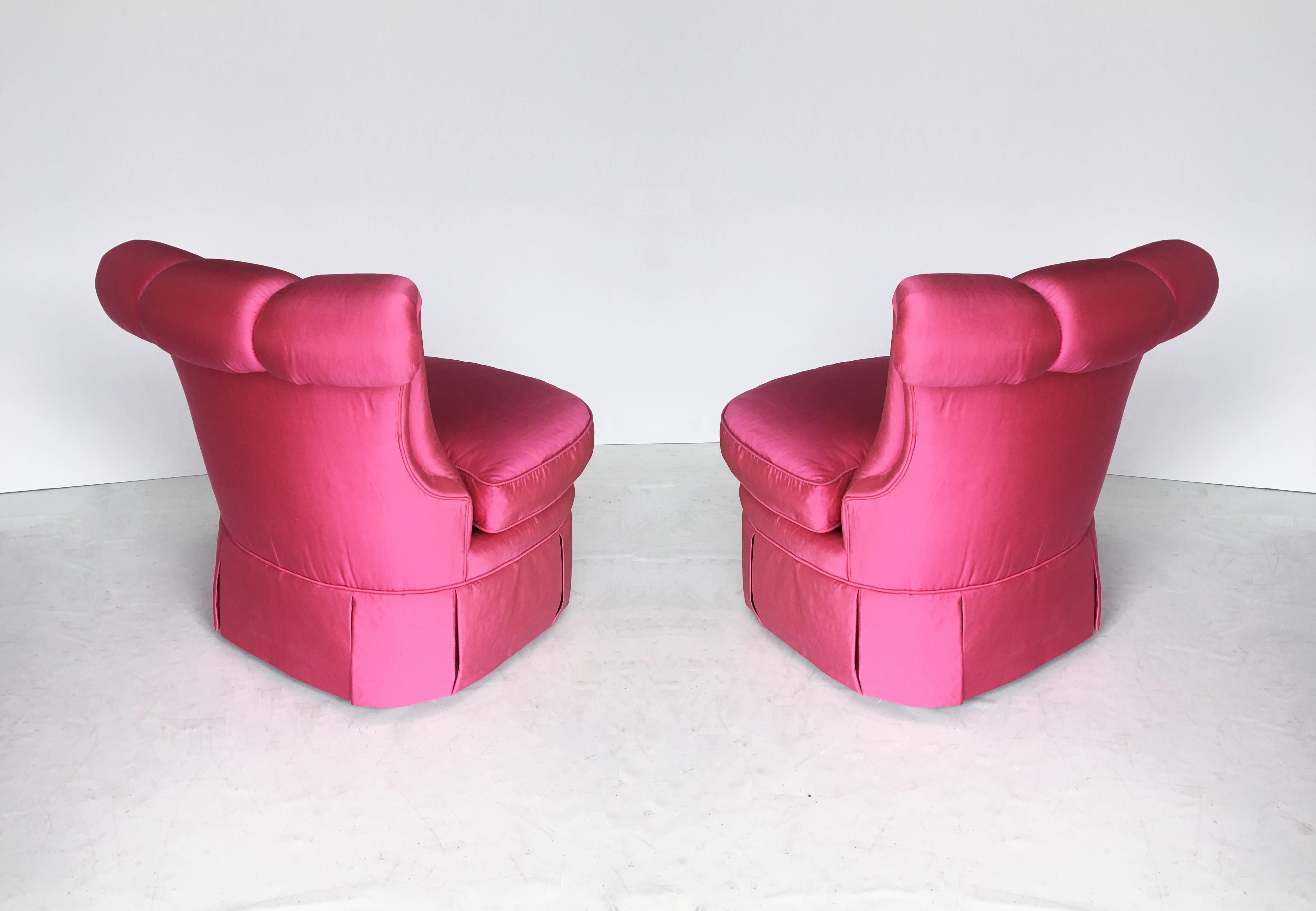 Art Deco 1940s Hollywood Scroll Design Pink Slipper Chairs by Dorothy Draper