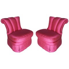 1940s Hollywood Scroll Design Pink Slipper Chairs by Dorothy Draper