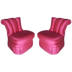 1940s Hollywood Scroll Design Pink Slipper Chairs by Dorothy Draper