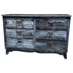 Cassettone doppio Hollywood Starline Los Angeles del 1940 in Oak Oak nero cerato e ottone