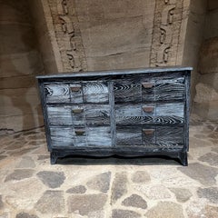 1940s Hollywood Starline Los Angeles Double Dresser Black Cerused Oak & Brass