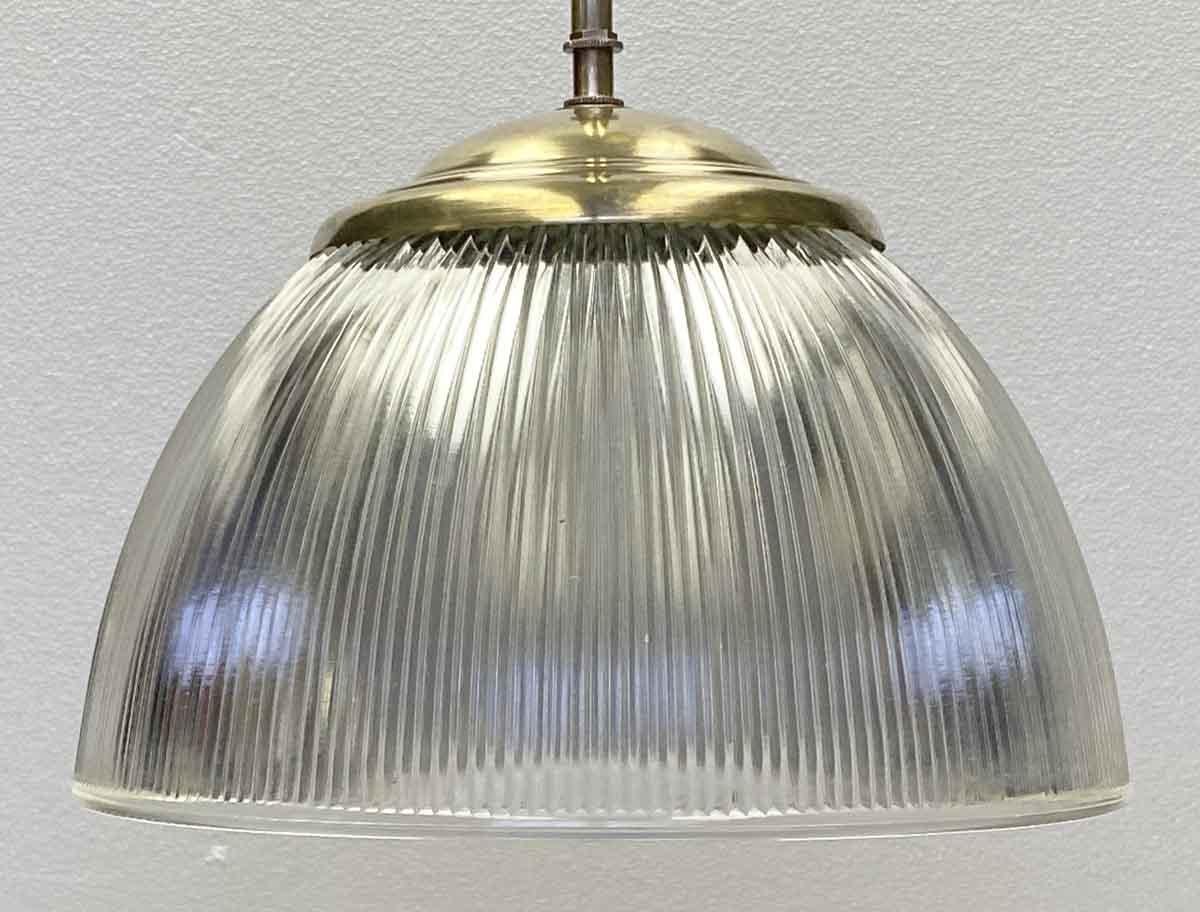 Industrial 1940s Holophane Globe Pendant Light with Brass Pole Fitter