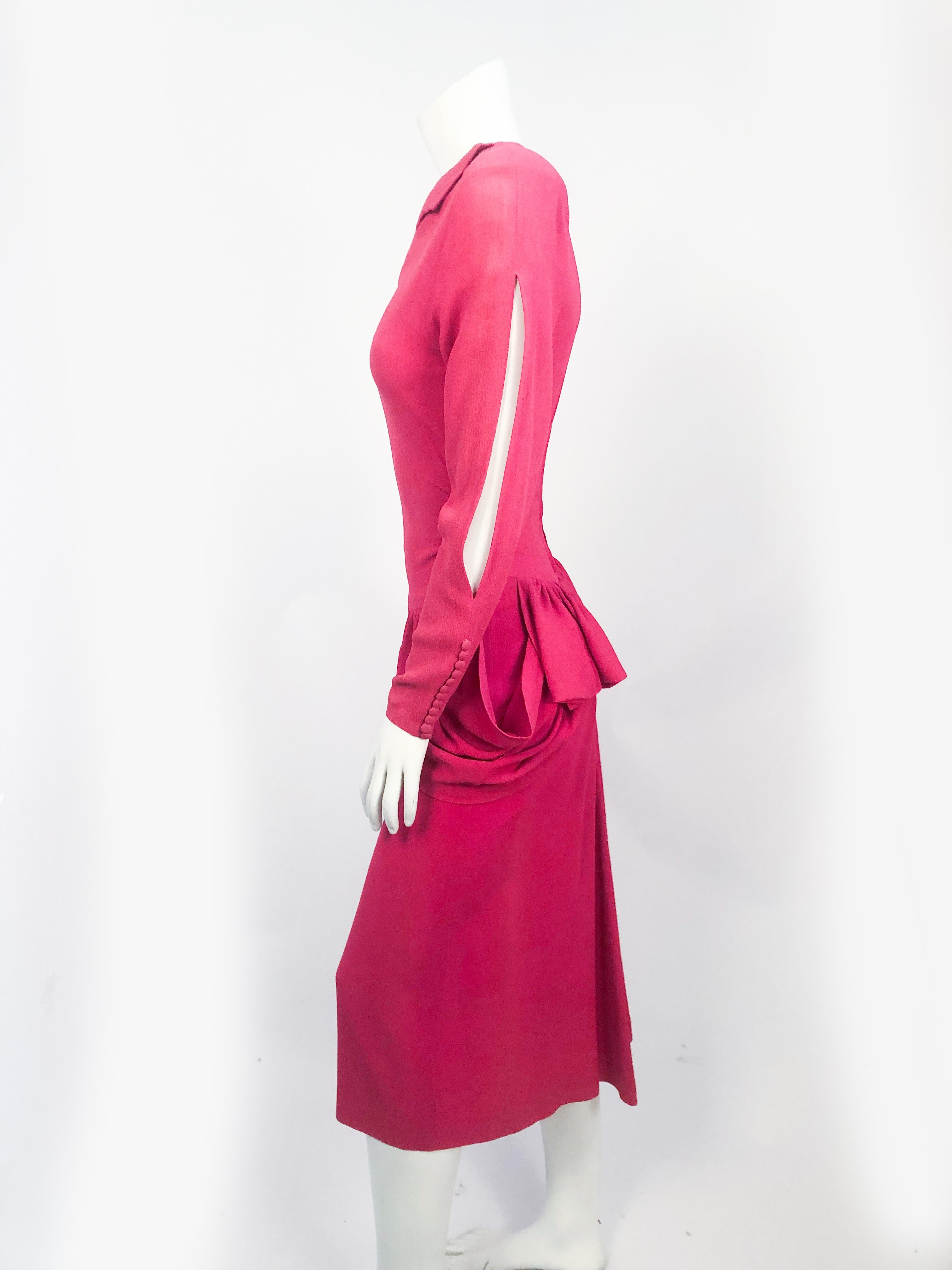 1940s Hot Pink Dress with Flounces and Draped Panels  Damen