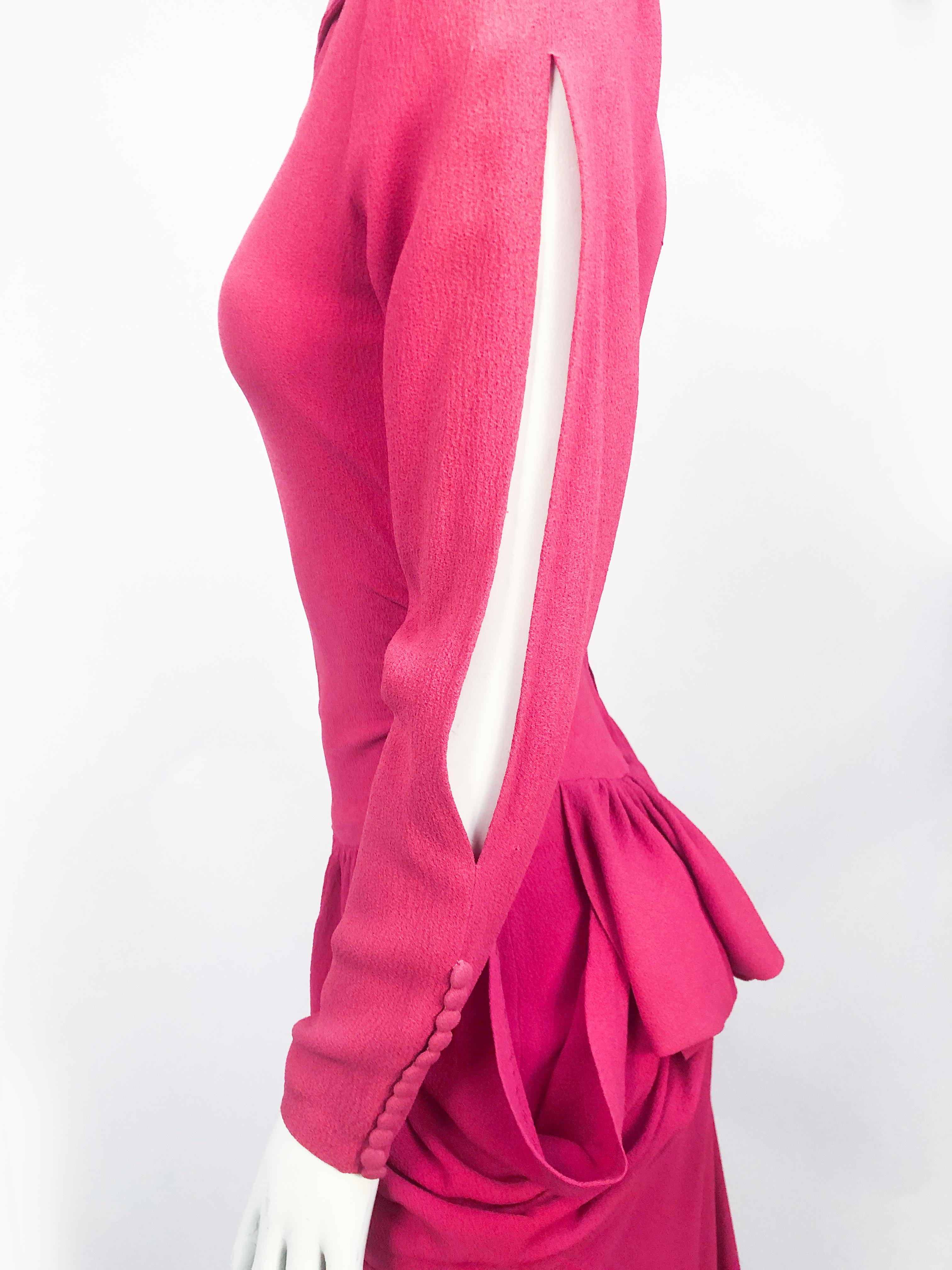 1940s Hot Pink Dress with Flounces and Draped Panels  1