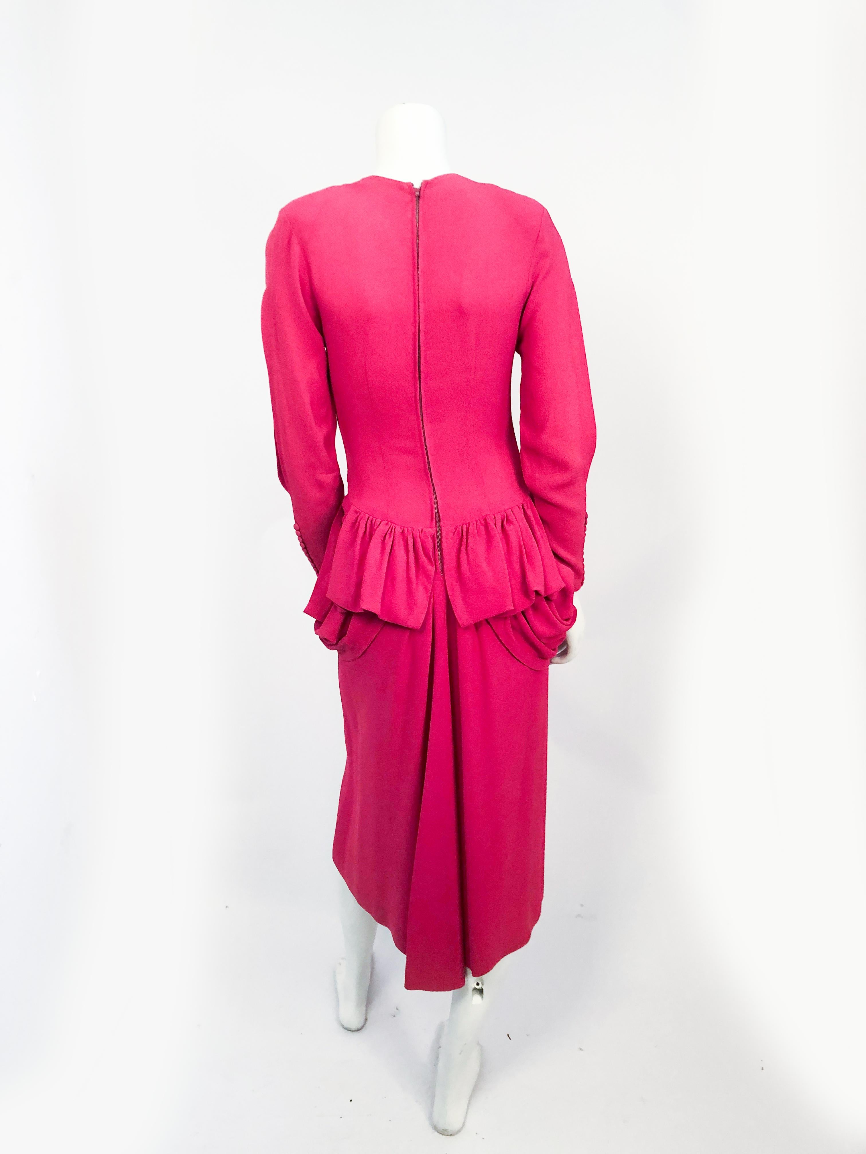 1940s Hot Pink Dress with Flounces and Draped Panels  2