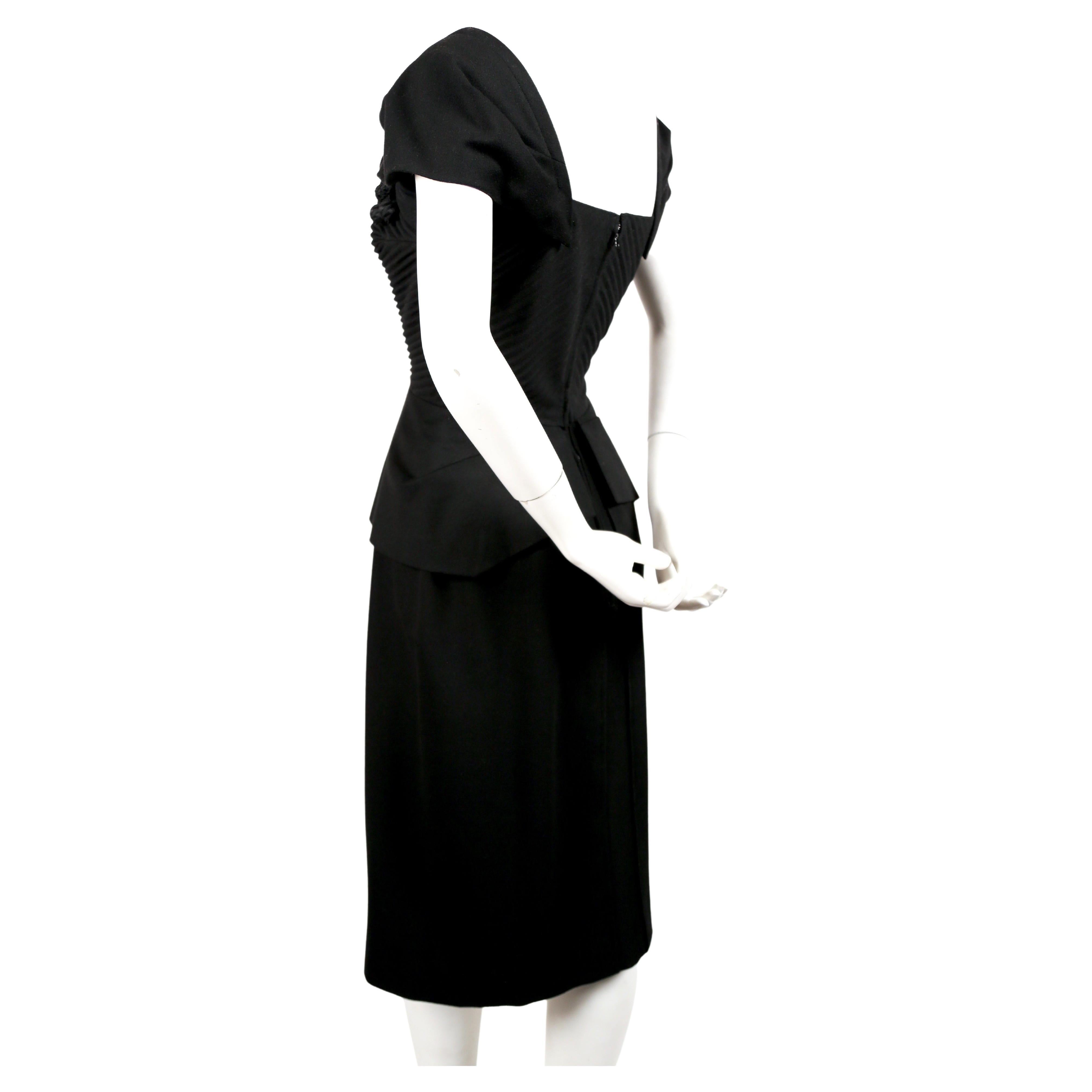 1940's HOUSE OF WORTH black wool haute couture dress  In Good Condition For Sale In San Fransisco, CA