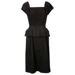 1940's HOUSE OF WORTH black wool haute couture dress