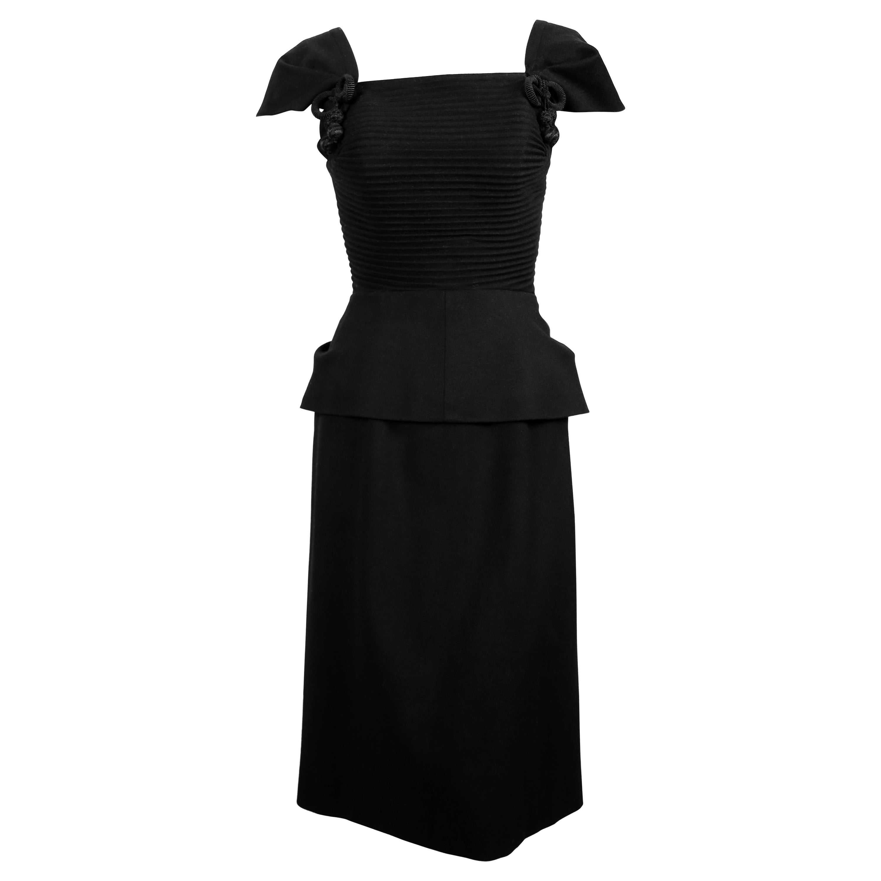 1940's HOUSE OF WORTH black wool haute couture dress  For Sale