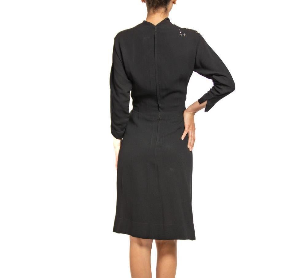 1940S HOWARD GREER Black Silk Crepe Cocktail Dress With Beaded Shoulder Detail For Sale 2