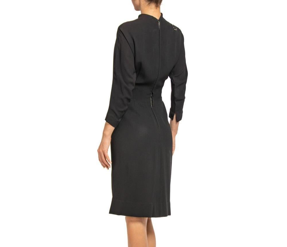 1940S HOWARD GREER Black Silk Crepe Cocktail Dress With Beaded Shoulder Detail For Sale 4