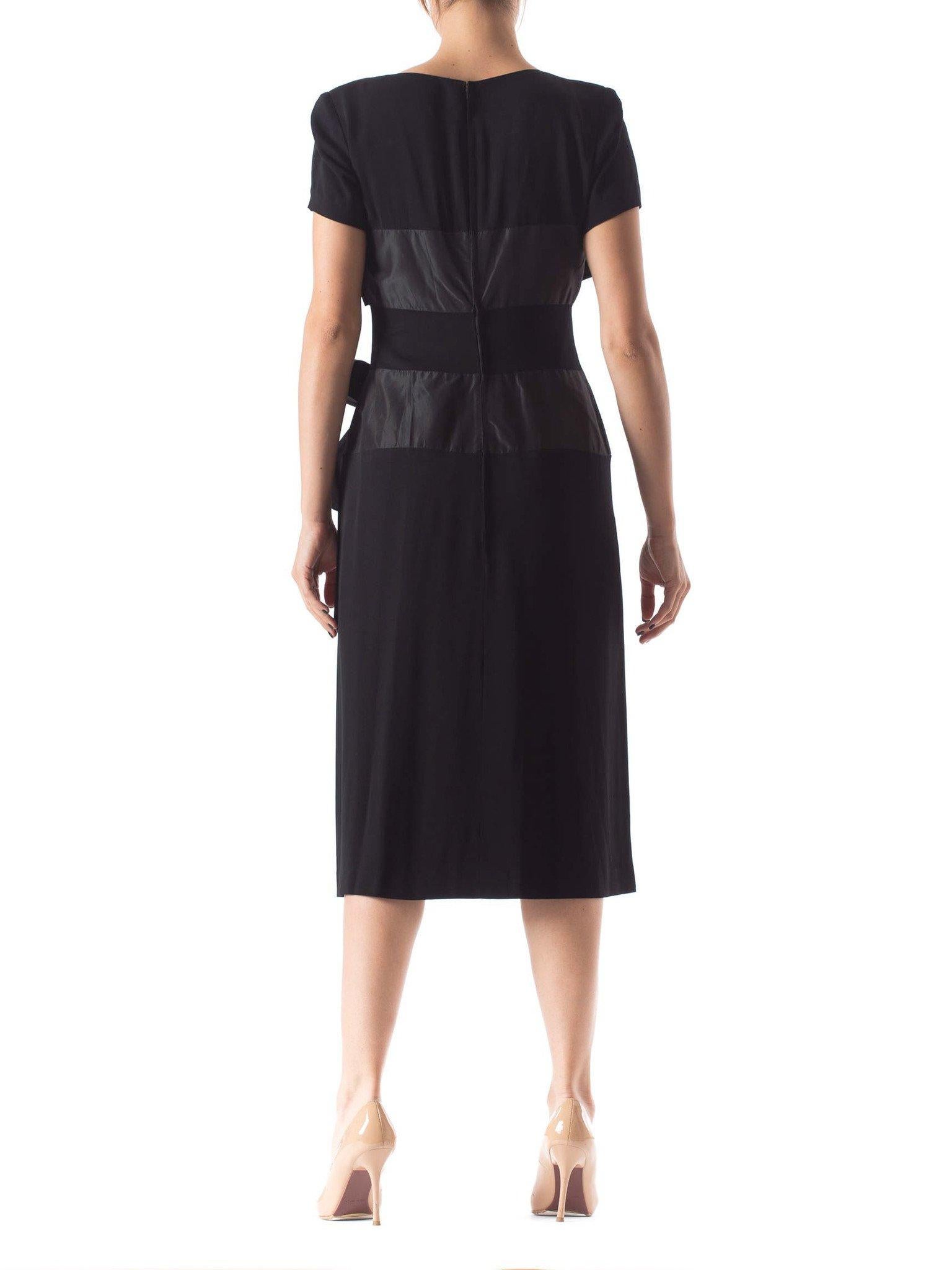 Black 1940S HOWARD GREER Silk Crepe Short Sleeve Cocktail Dress With Taffeta Bands & 