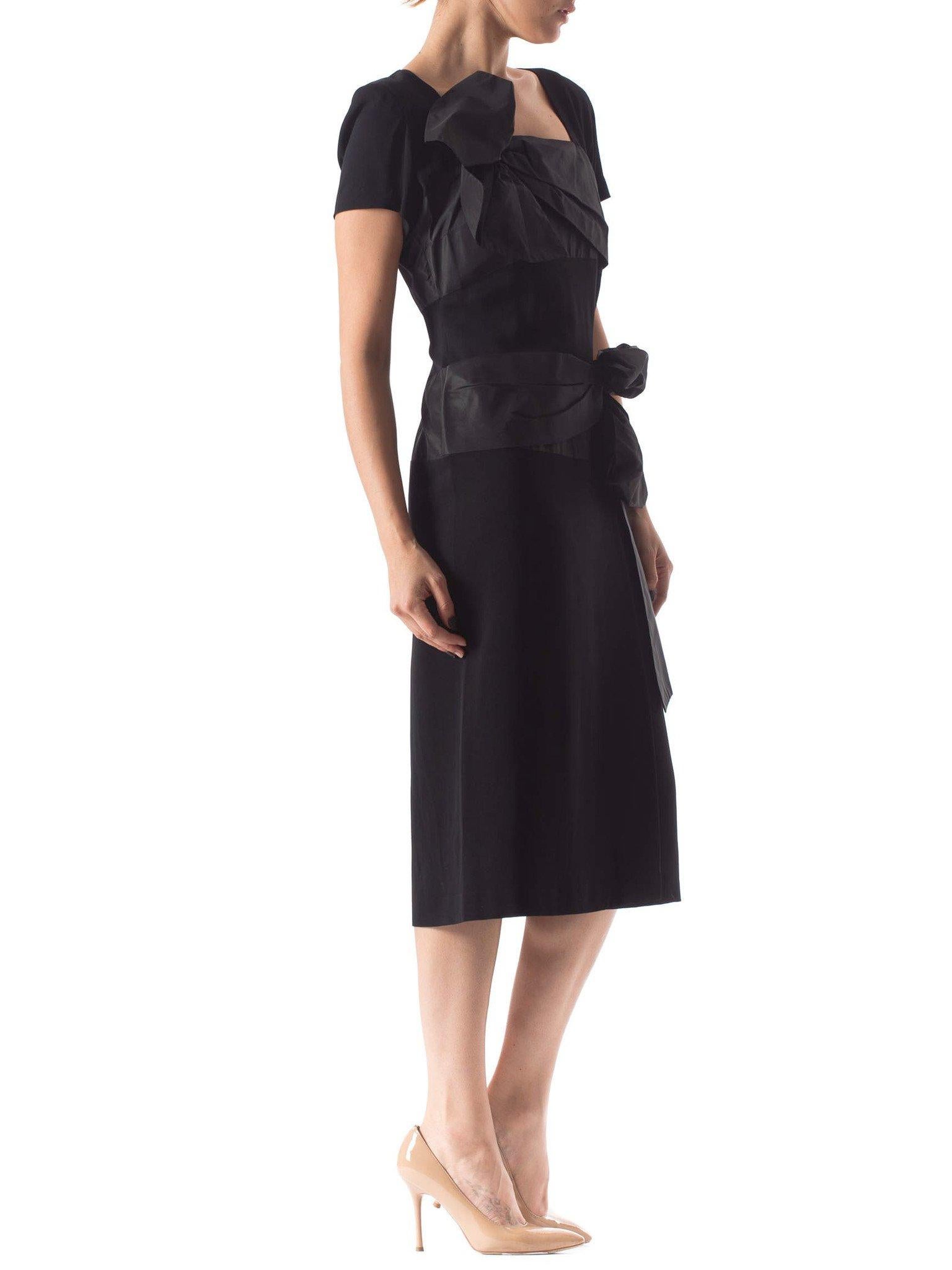 Women's 1940S HOWARD GREER Silk Crepe Short Sleeve Cocktail Dress With Taffeta Bands & 