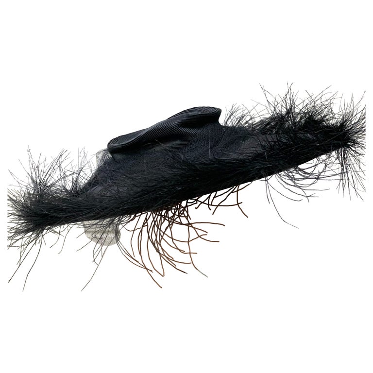 1940s I Magnin Goth Straw Cartwheel Hat w Low Crown and  display picture 3