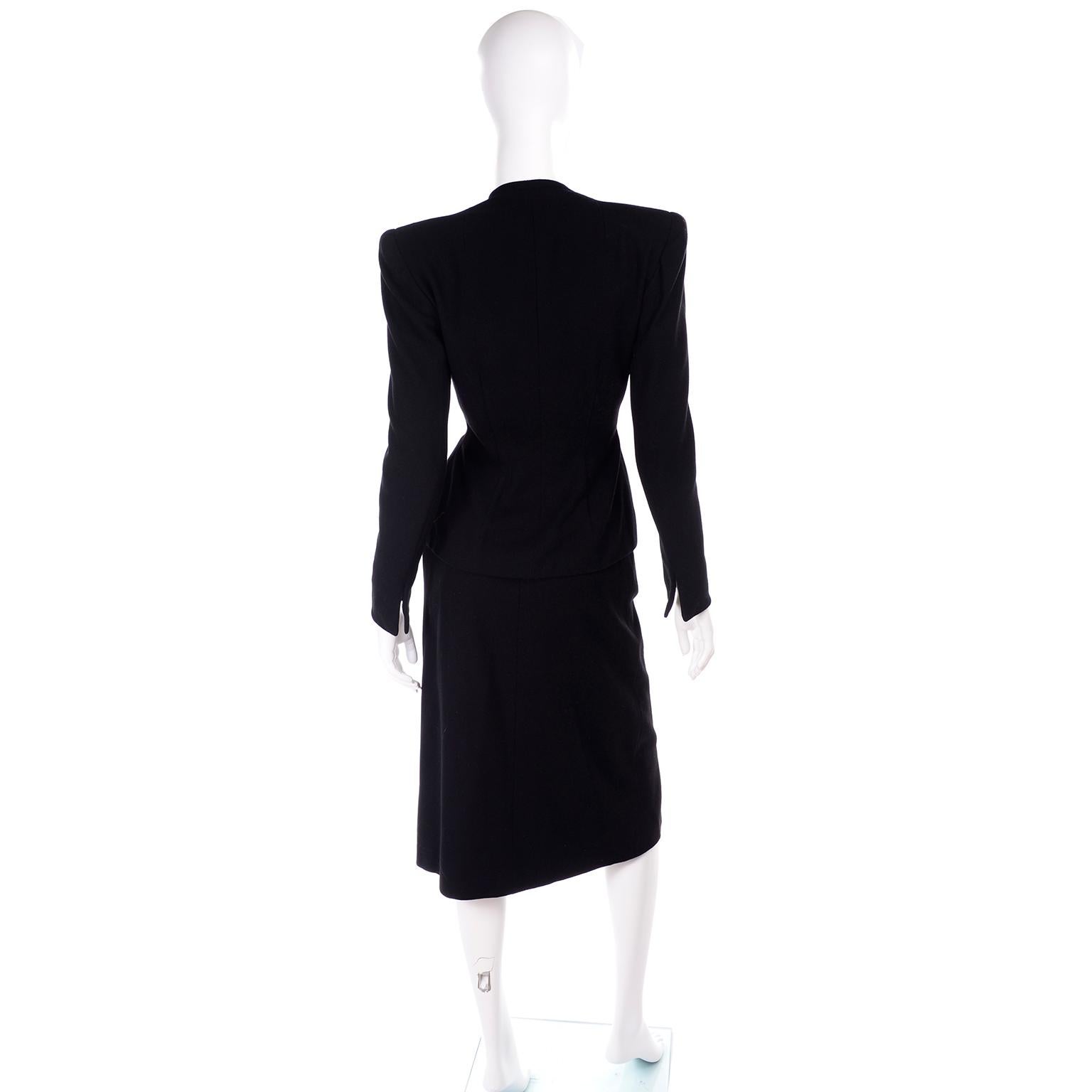 1940s I Magnin Importers Skirt Blazer Black Crepe Suit W Satin Trim and ...