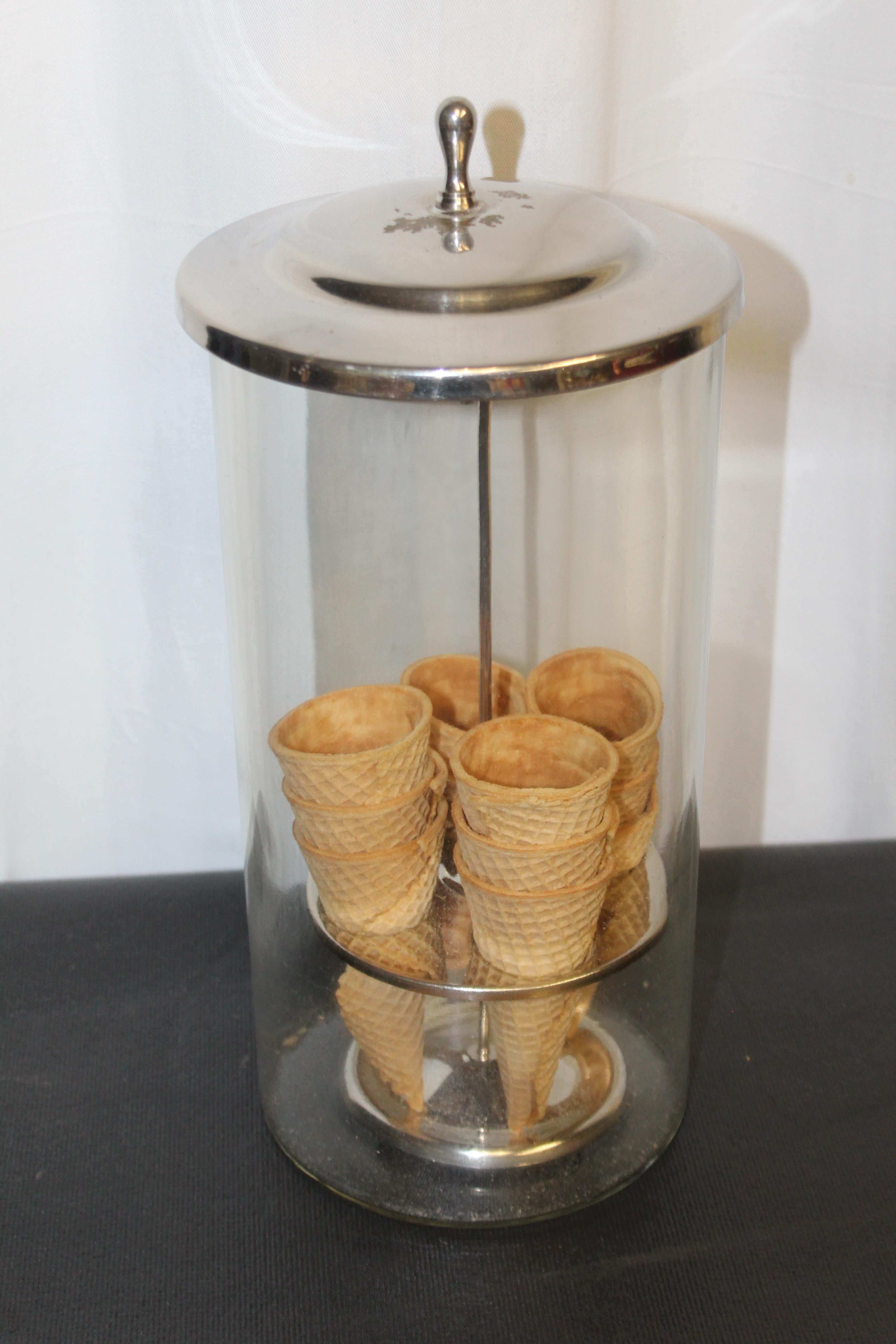 1940s Ice Cream Cone Glass Dispenser / Holder In Fair Condition For Sale In Orange, CA