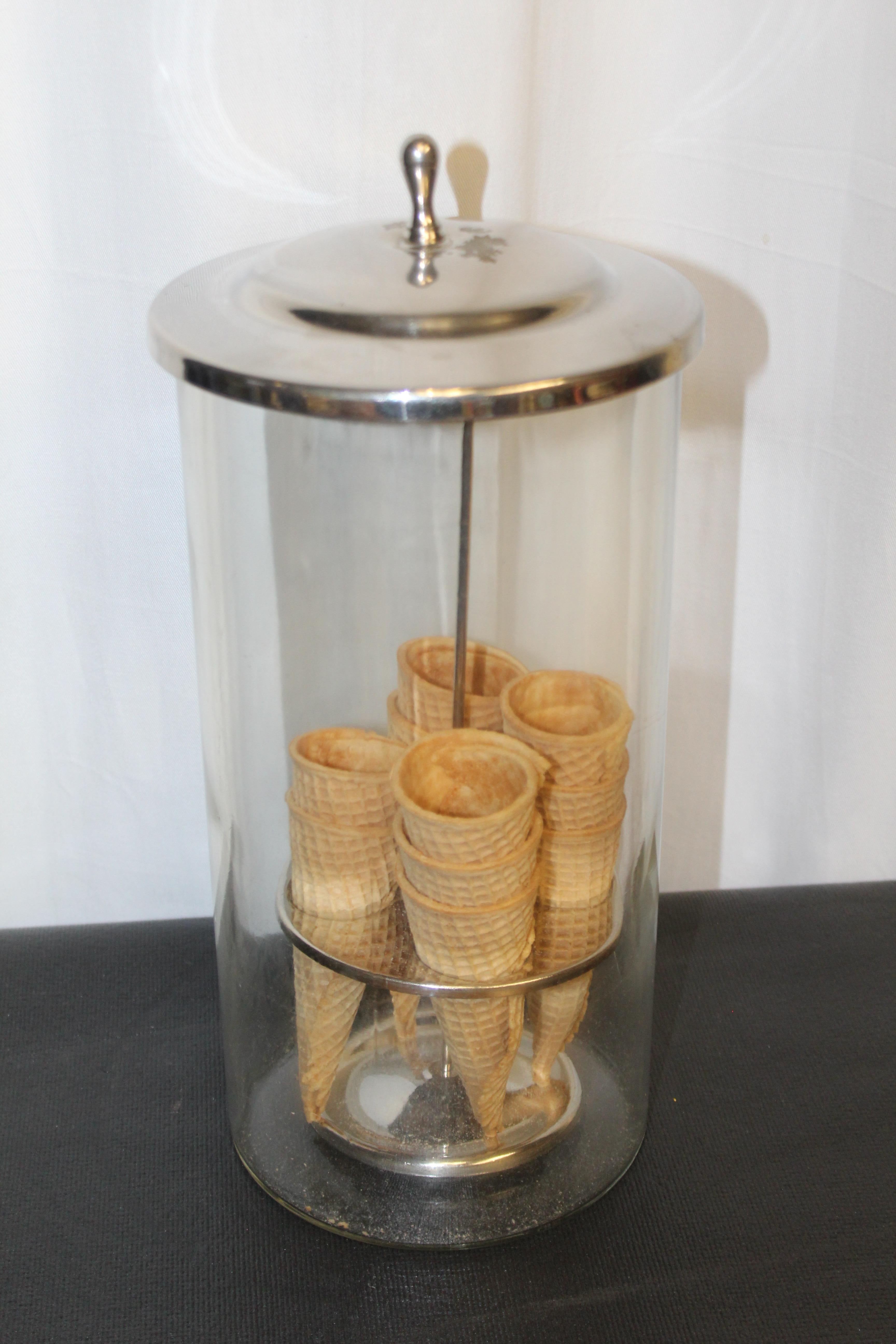 20th Century 1940s Ice Cream Cone Glass Dispenser / Holder For Sale