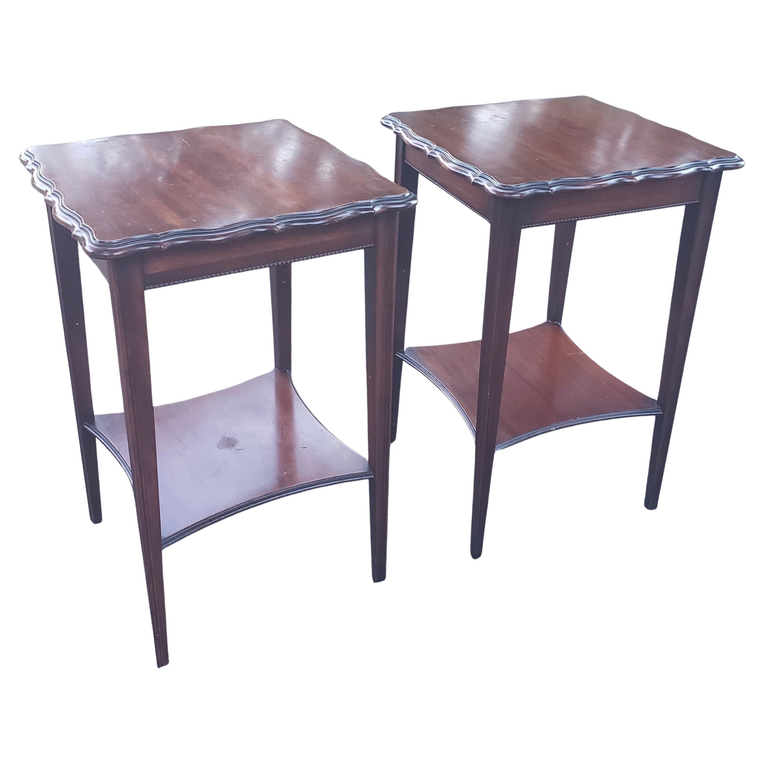 American Classical 1940s Imperial Grand Rapids Solid Mahogany Tiered Side Tables
