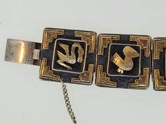 1940s Inca Inspired Sterling and 18k Bracelet Signed Cuzco
