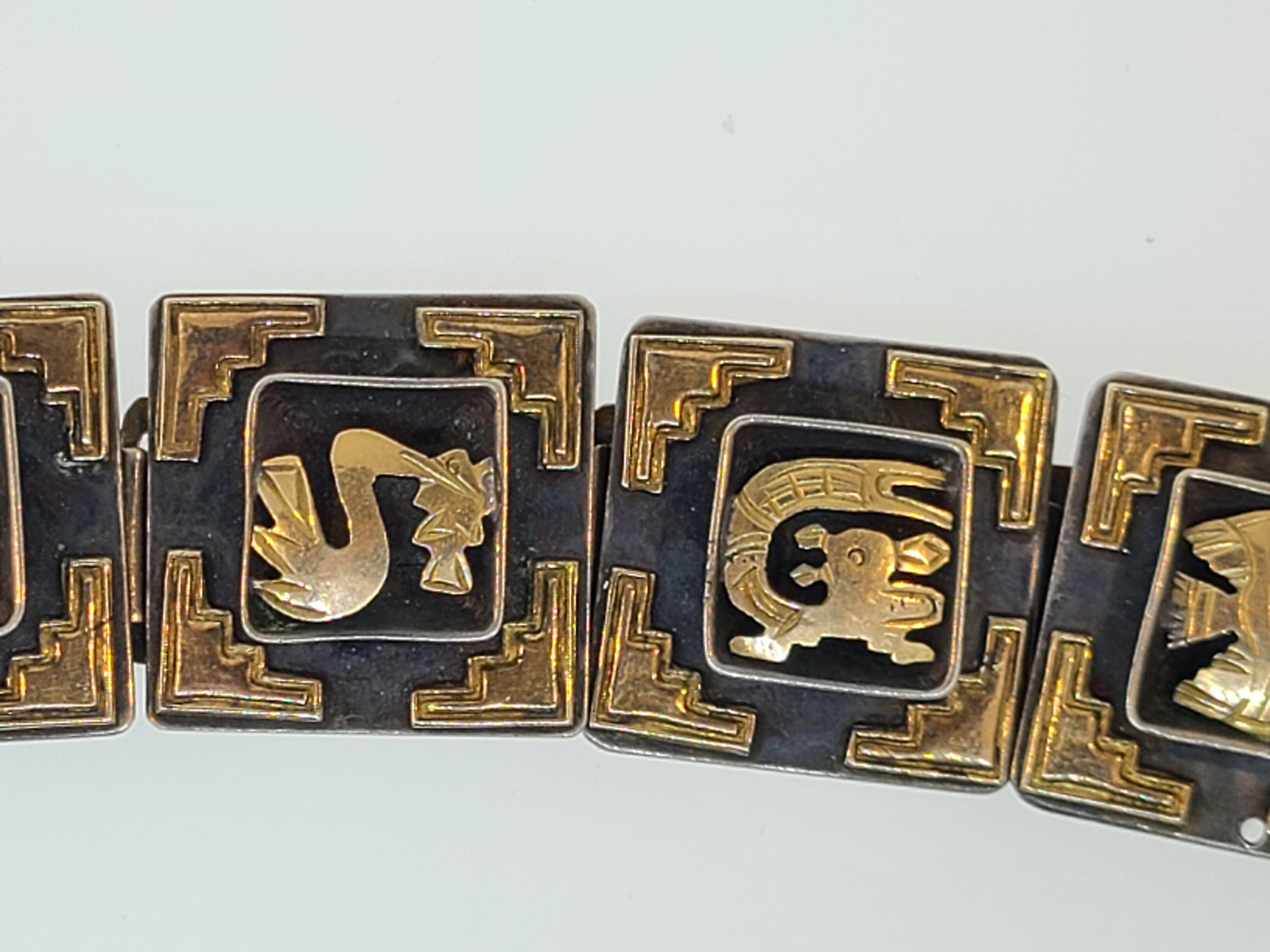 1940er Inca inspiriertes Sterling- und 18K-Armband, signiert Cuzco im Zustand „Gut“ im Angebot in Endwell, NY