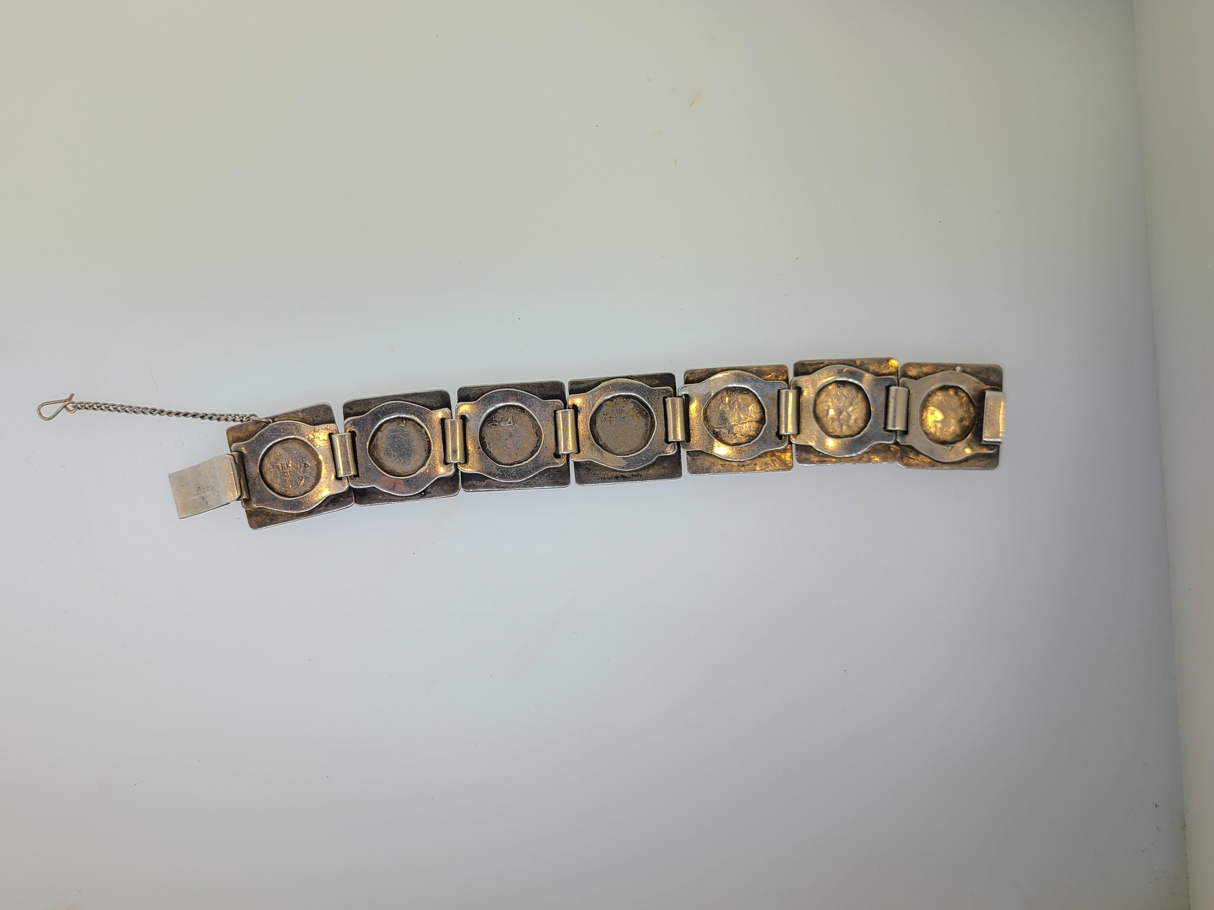 Retro 1940s Inca Inspired Sterling and 18k Bracelet Signed Cuzco For Sale