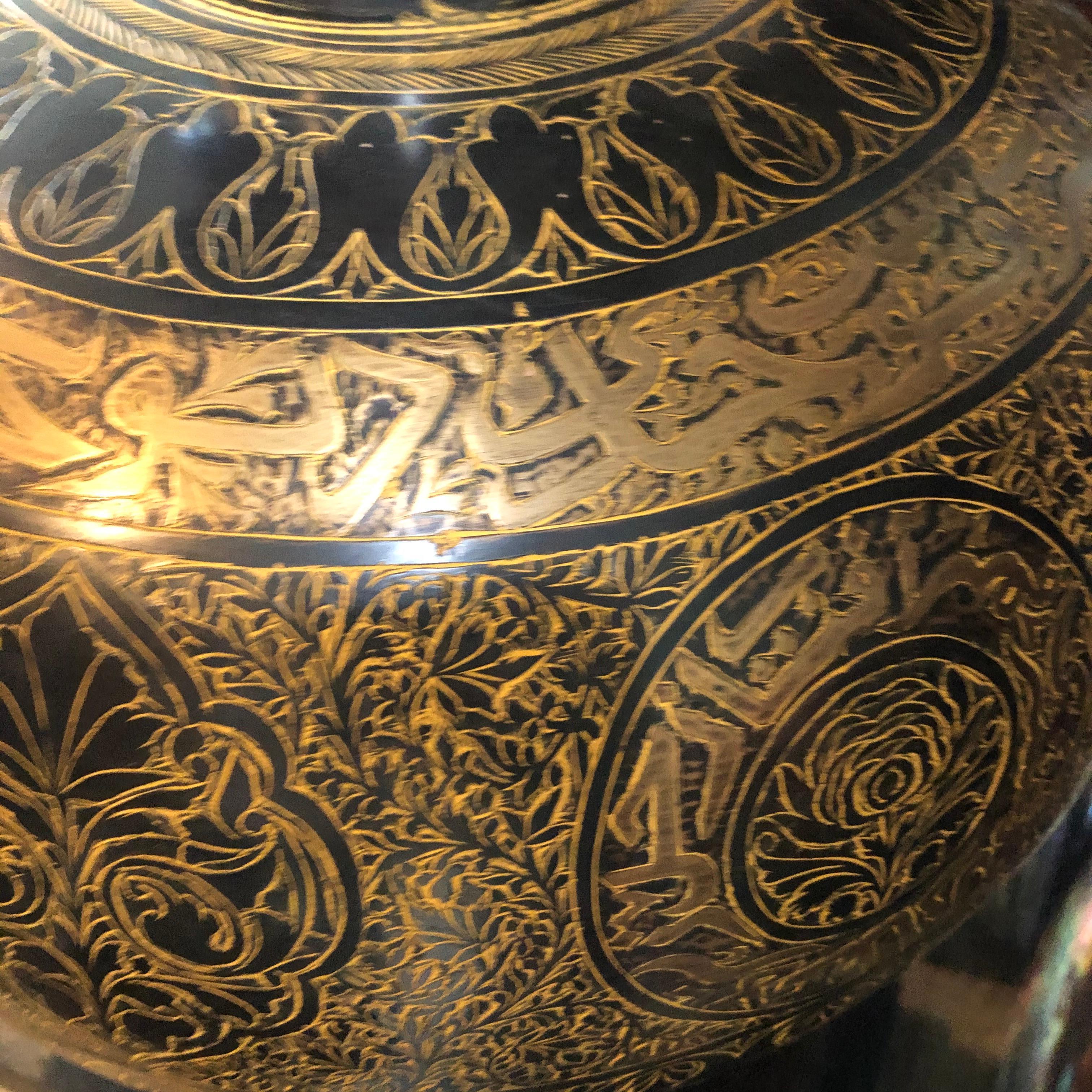 1940s Indian bronze urn with beautifully detailed hand-chasing and guilting.
