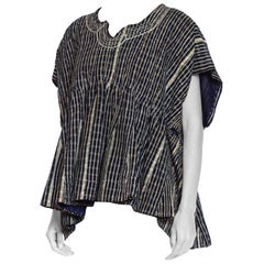 Vintage 1940S Indigo Blue African Cotton Embroidered Oversized Poncho